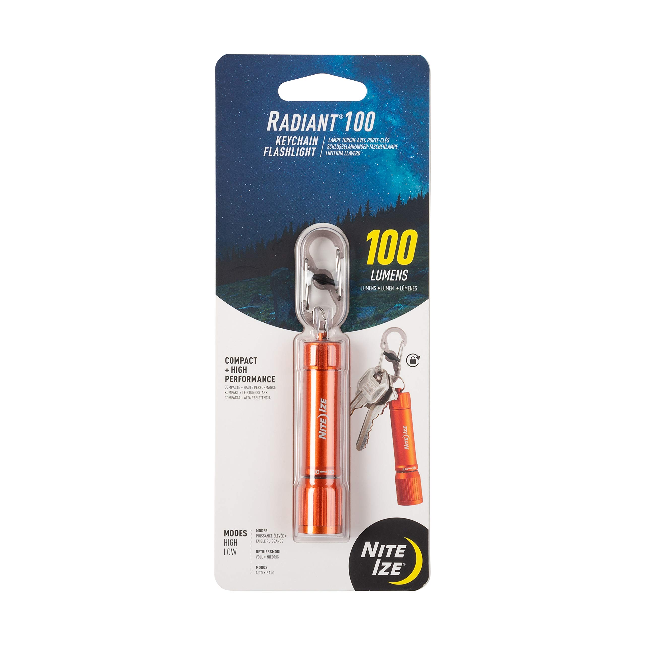 Nite Ize R100F-19-R7 Radiant 100 Keychain EDC Flashlight, Orange