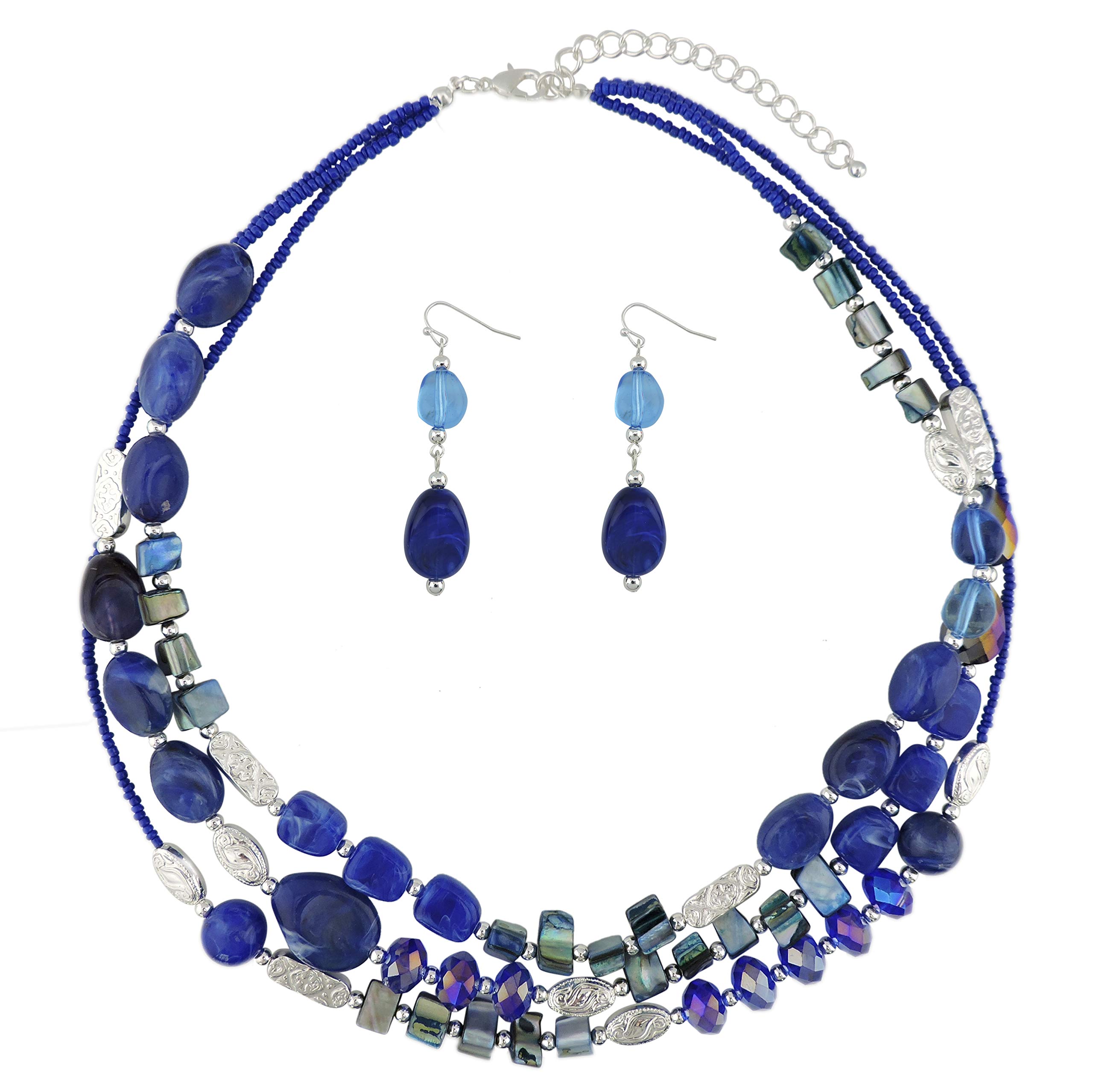 COIRIS Multi Layer Shell Beaded Statement Necklace for Women Jewelry(N0001-Blue)