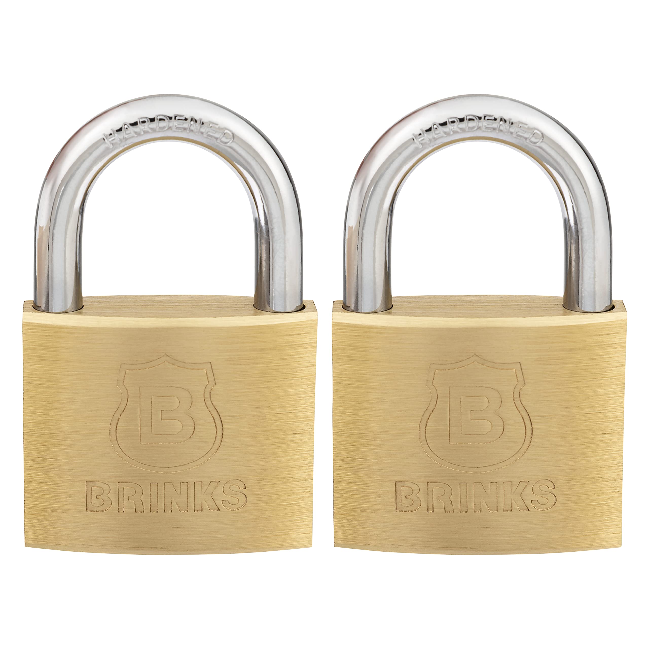 BRINKS - 40mm Solid Brass Keyed Padlock with 7/8” Shackle Clearance, 2-Pack - Chrome Plated with Hardened Steel Shackle, 171-40202