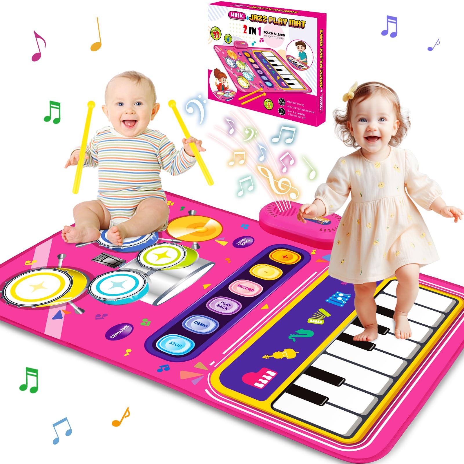 Toys for 1 Year Old Girl Gifts: Baby Piano Mat Toddler Toys Age 1-2 - 2 in 1 Piano Drum Babies Music Mat - Infant Musical Toy 12-18 Months Babies Birthday Gifts for 1 2 3 Year Old Boys Girls