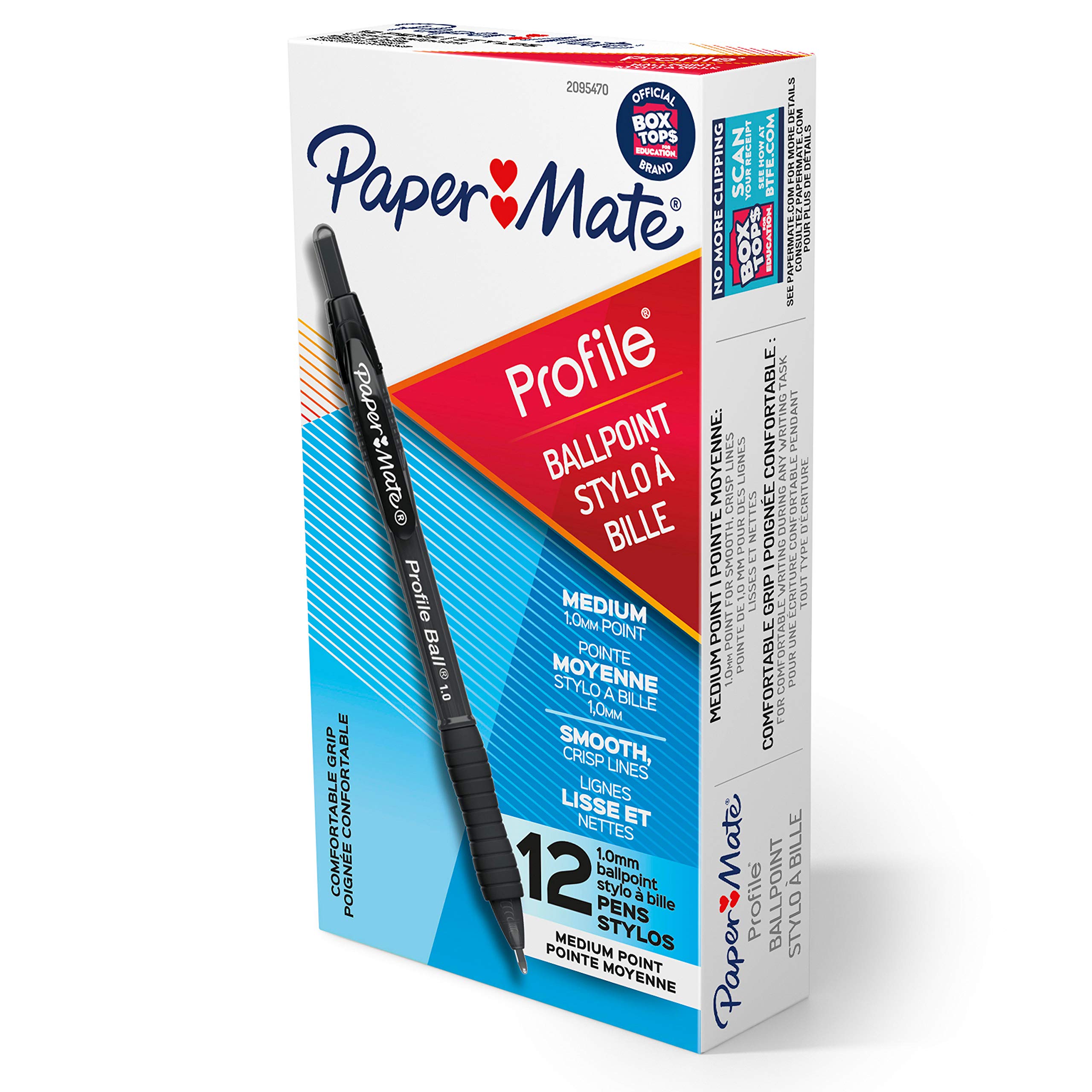 Paper MateBallpoint Pen, Profile Retractable Pen, Medium Point (1.0mm), Black, 12 Count