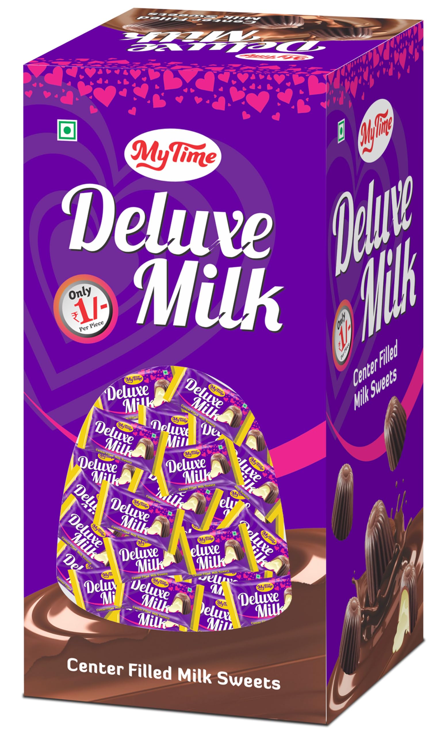 My Time Deluxe Milk Center Filled Milk Sweet Chocolate | Richness Of Milk And Coffee - 125Pcs Box