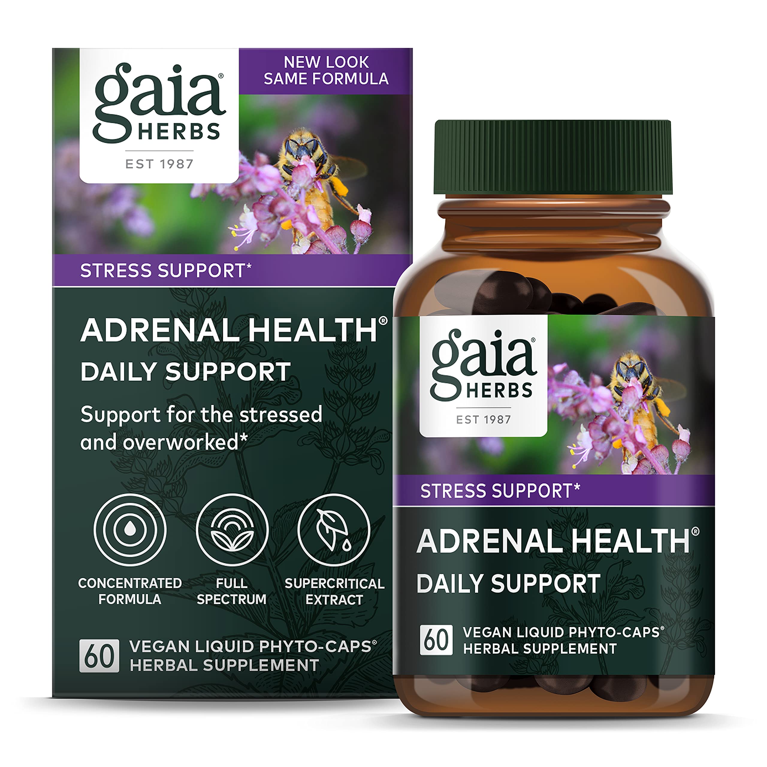 Gaia HerbsAdrenal Health Daily Support | With Ashwagandha, Holy Basil & Schisandra | Herbal Supplement to Help Maintain Healthy Energy and Stress Levels | 60 Liquid Phyto-Capsules | 60 Count