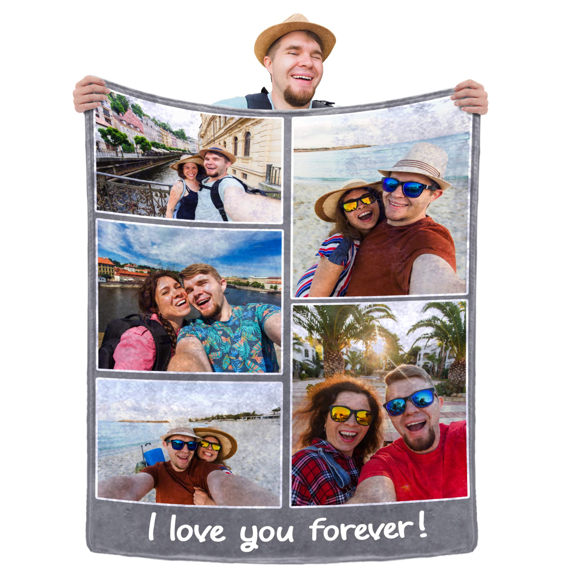 Custom Blankets with Photos and Text, Made in USA Personalized Blanket with Picture Memorial Throw Blanket for Couples, Personalized Gifts for Anniversary Valentine's Day