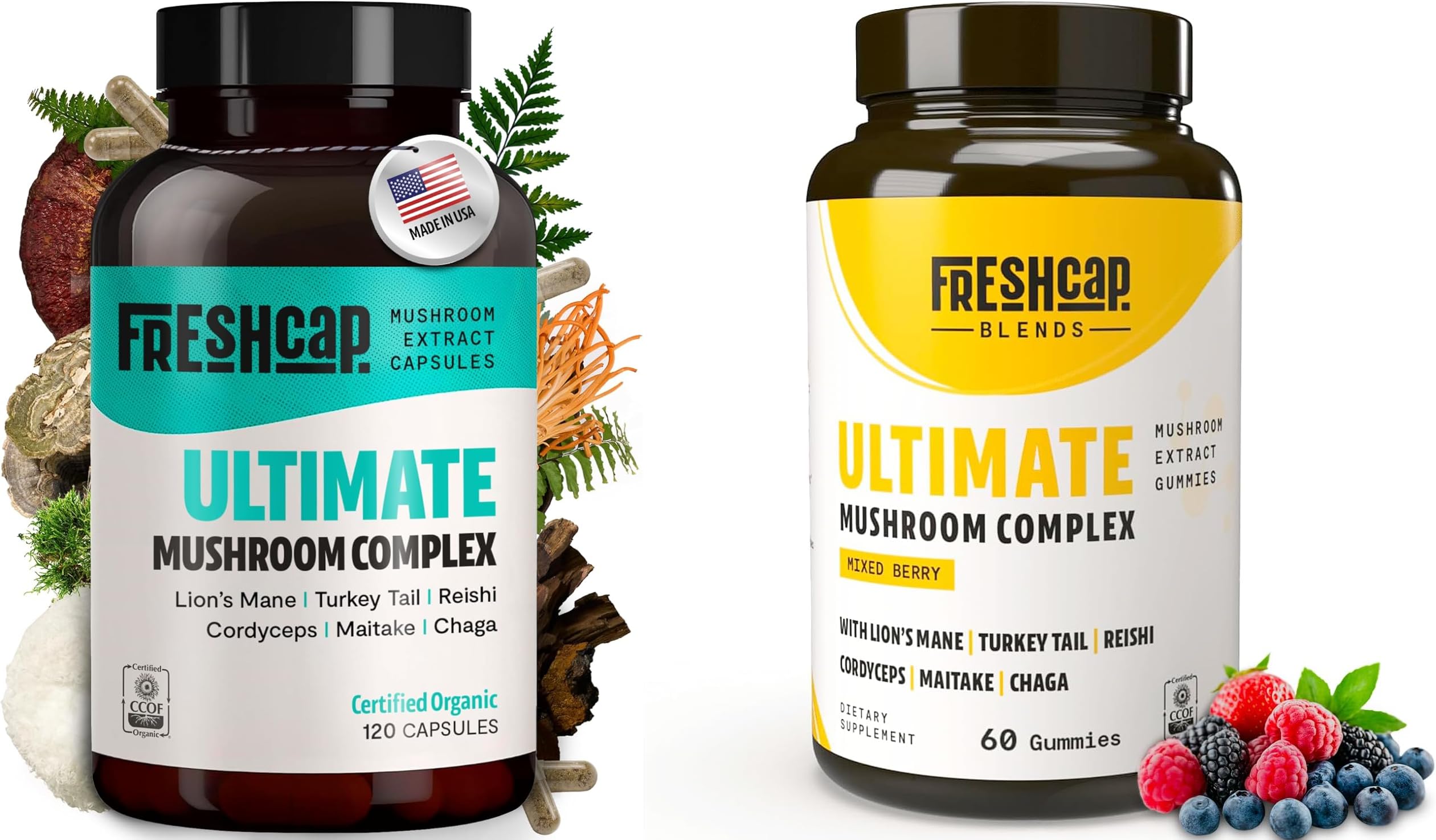 FreshCap Ultimate Mushroom Complex Wellness Duo: Capsules & Gummies for Immune Support & Nootropic Supplements for Immunity, Energy, Memory & Focus