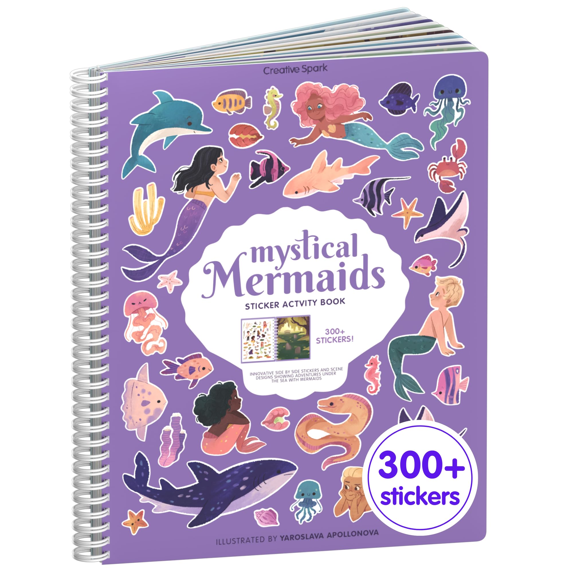 CUPKINMermaid Stickers, Toddler Sticker Book for Kids, Fun Mermaid Toy, Toddler Road Trip Essentials, 300+ Girly Stickers + 8 Sticker Scenes and Coloring Pages, Mermaid Stickers Ages 2+