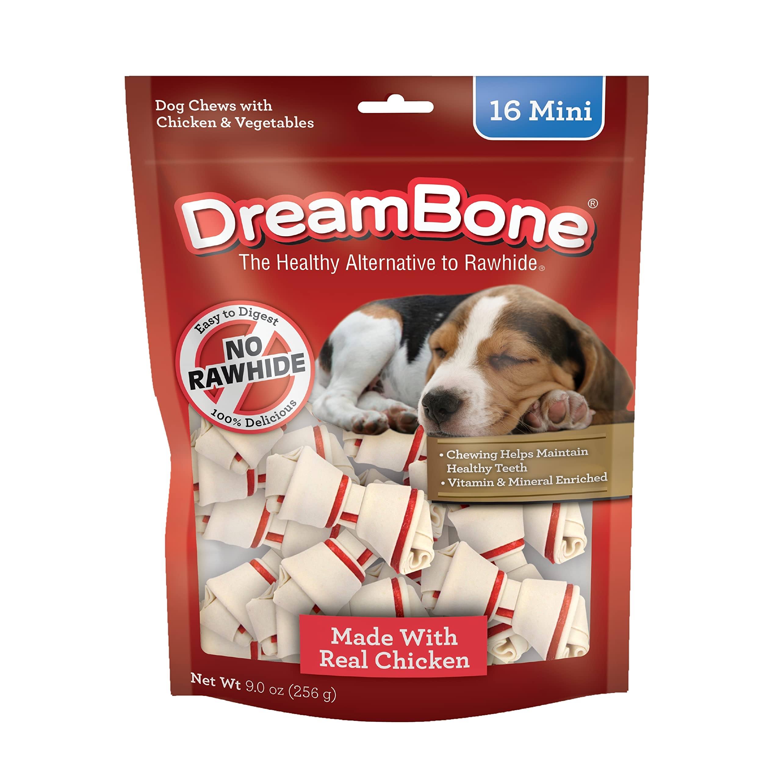 DreamBone Mini Chews With Real Chicken 16 Count, Rawhide-Free Chews For Dogs, 9 Ounce, Package may vary