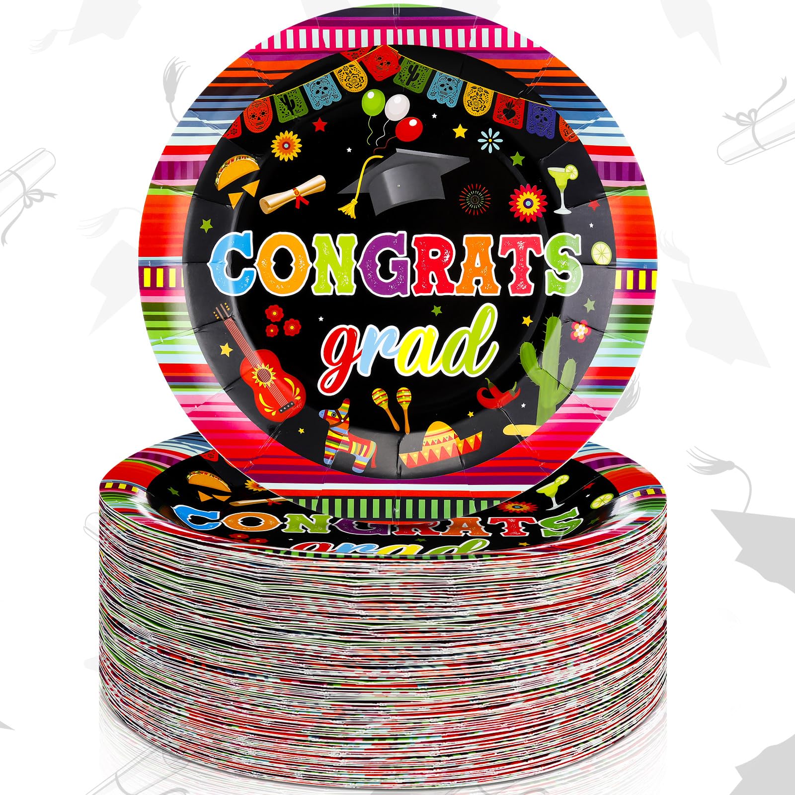 Sabary 100 Pcs Graduation Paper Plates 7 Inch Graduation Party Supplies Class of 2024 Graduation Decorations Congrats Grad Plates Disposable Plate Tableware Graduation Photo Props(Colorful)