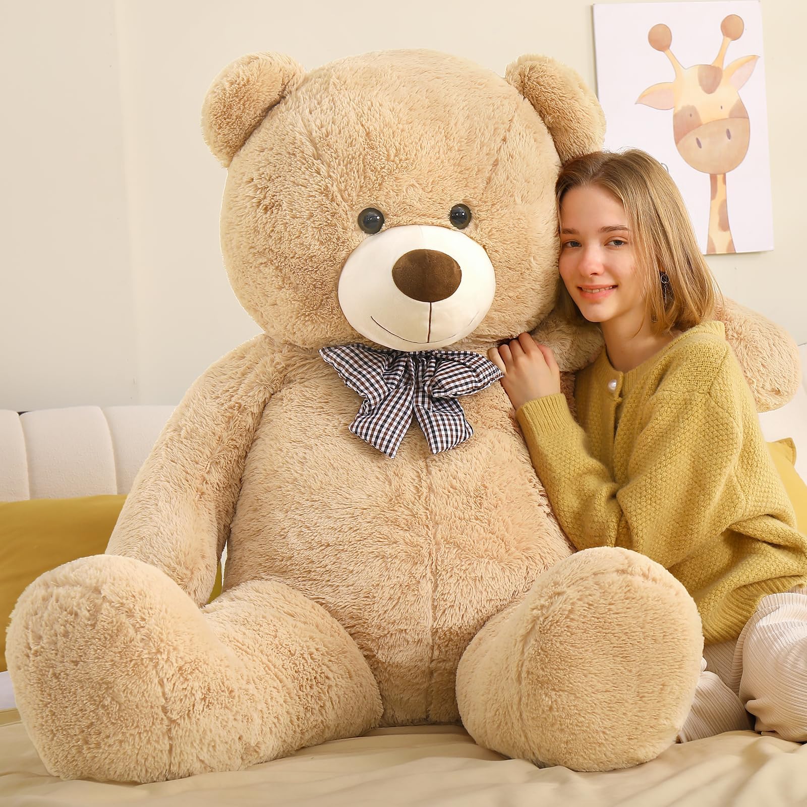 MorisMosGiant Teddy Bear 140cm, XXL Apricot Teddy Bear Big Cuddly Soft Teddy 1.4m Stuffed Large Fluffy Teddies Massive Plush Toy for Kids Birthday Christmas Deco