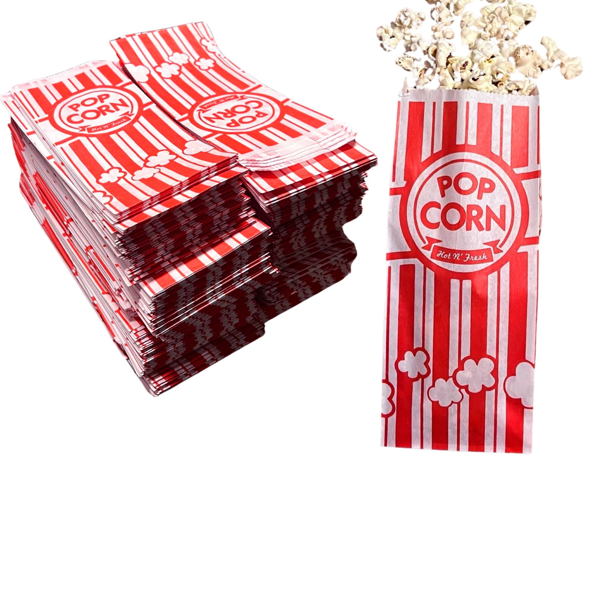 Carnival King 500 Count - 1 Oz. Grease-Resistant Paper Popcorn Bags, Red/White Striped Design - 3 1/2"" x 2 1/4"" x 8 1/4""