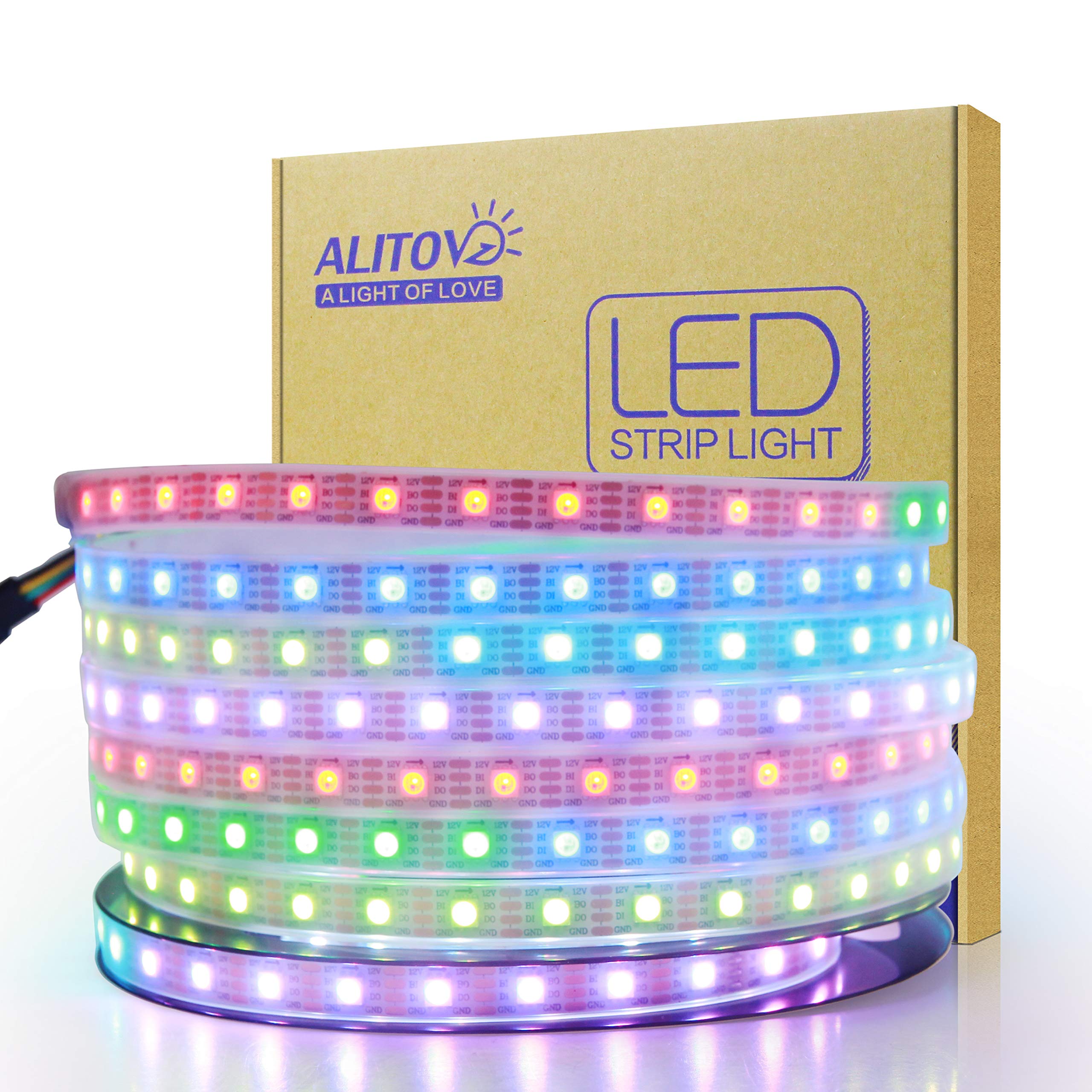 ALITOVE12V WS2815 Addressable LED Strip Lights Outdoor Dual Signal 16.4FT 300LEDs Upgraded WS2812B WS2811 Programmable RGB Chasing LED Light Strip Waterproof IP67 for DIY Decor(No Power & Controller)