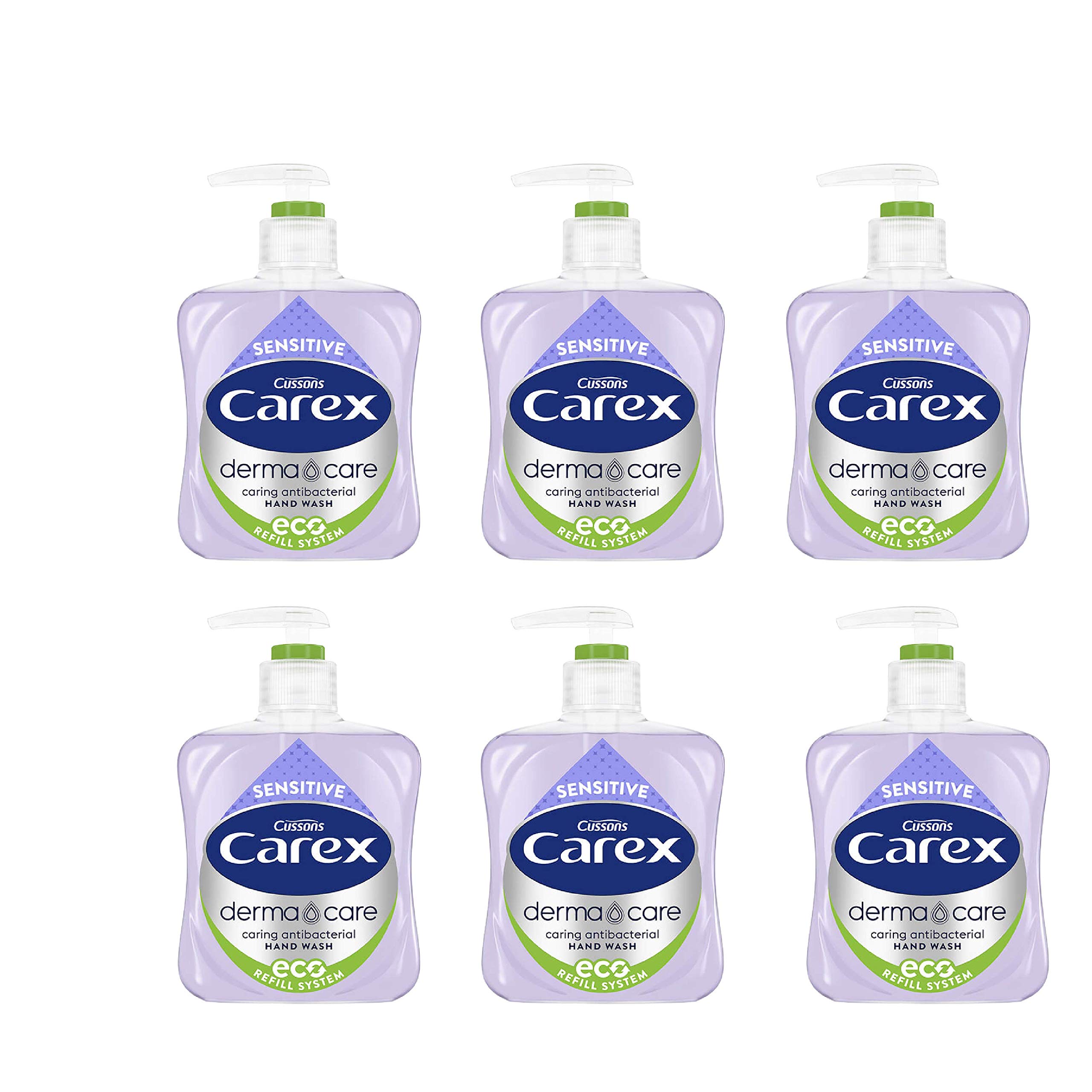 Carex Dermacare Sensitive Antibacterial Hand Wash Pack of 6, Cleansing Hand Soap with added moisturisers to help protect Hands, Antibacterial Soap with gentle fragrance, Soap for Sensitive Skin, 250ml