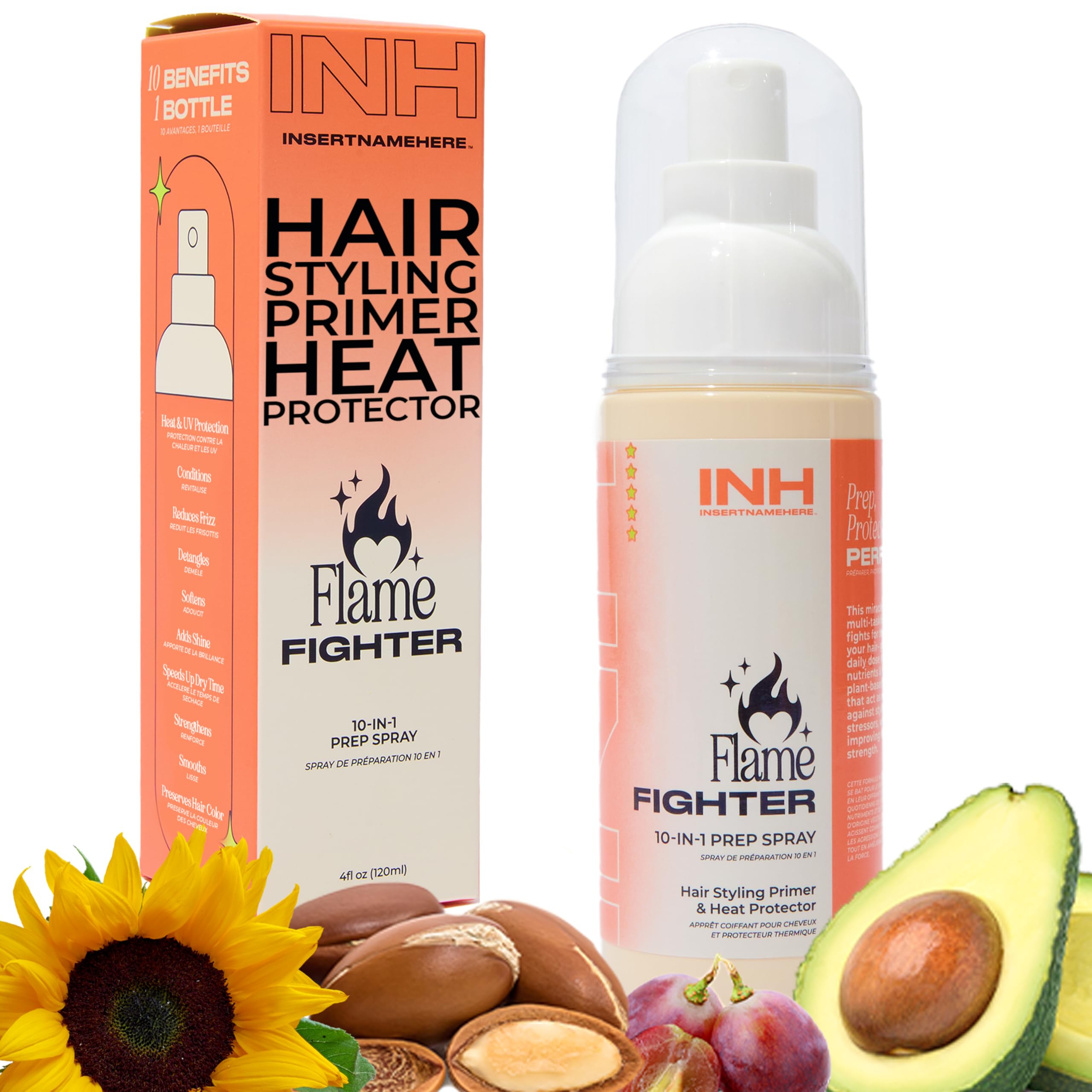 INH Heat Protection Spray | Thermal Protectant for Styling & Blow Drying | Detangler, Frizz Tamer & Shine Enhancer with Wheat Protein & Aloe Vera | 4 fl oz/120ml