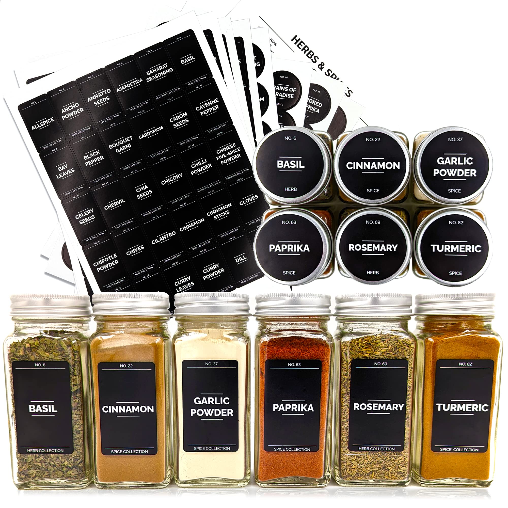 A&M Natural Living 240 x Spice Jar Labels, Herb & Condiments Sticky Labels for Jars and Bottles, Waterproof & Oil Resistant Spice Labels Stickers for Jars, Perfect Kitchen Pantry Organization (Black)