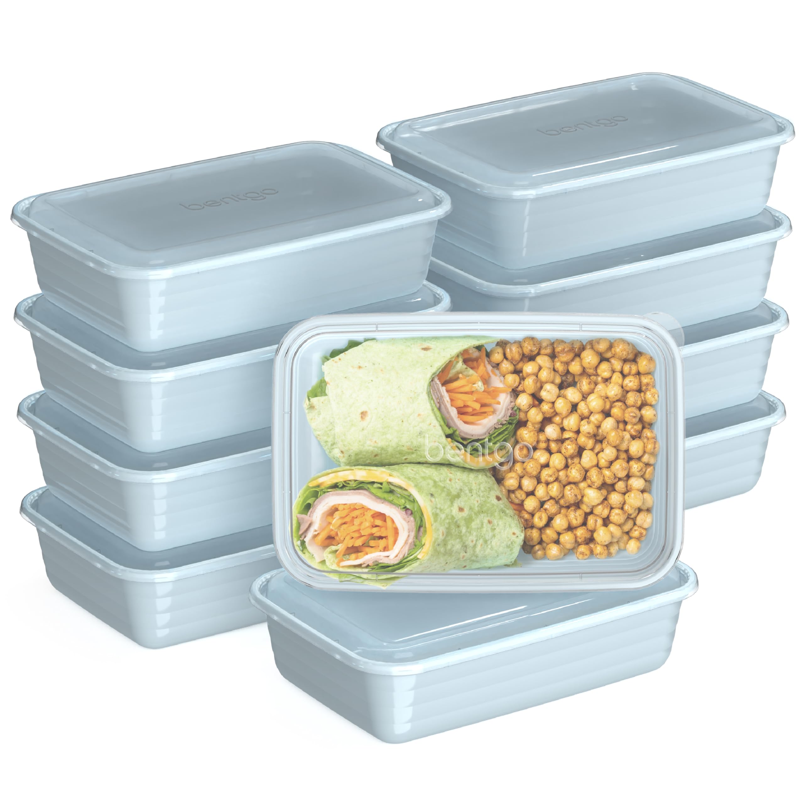 Bentgo 20-Piece Lightweight, Durable, Reusable BPA-Free 1-Compartment Containers - Microwave, Freezer, Dishwasher Safe - Sky