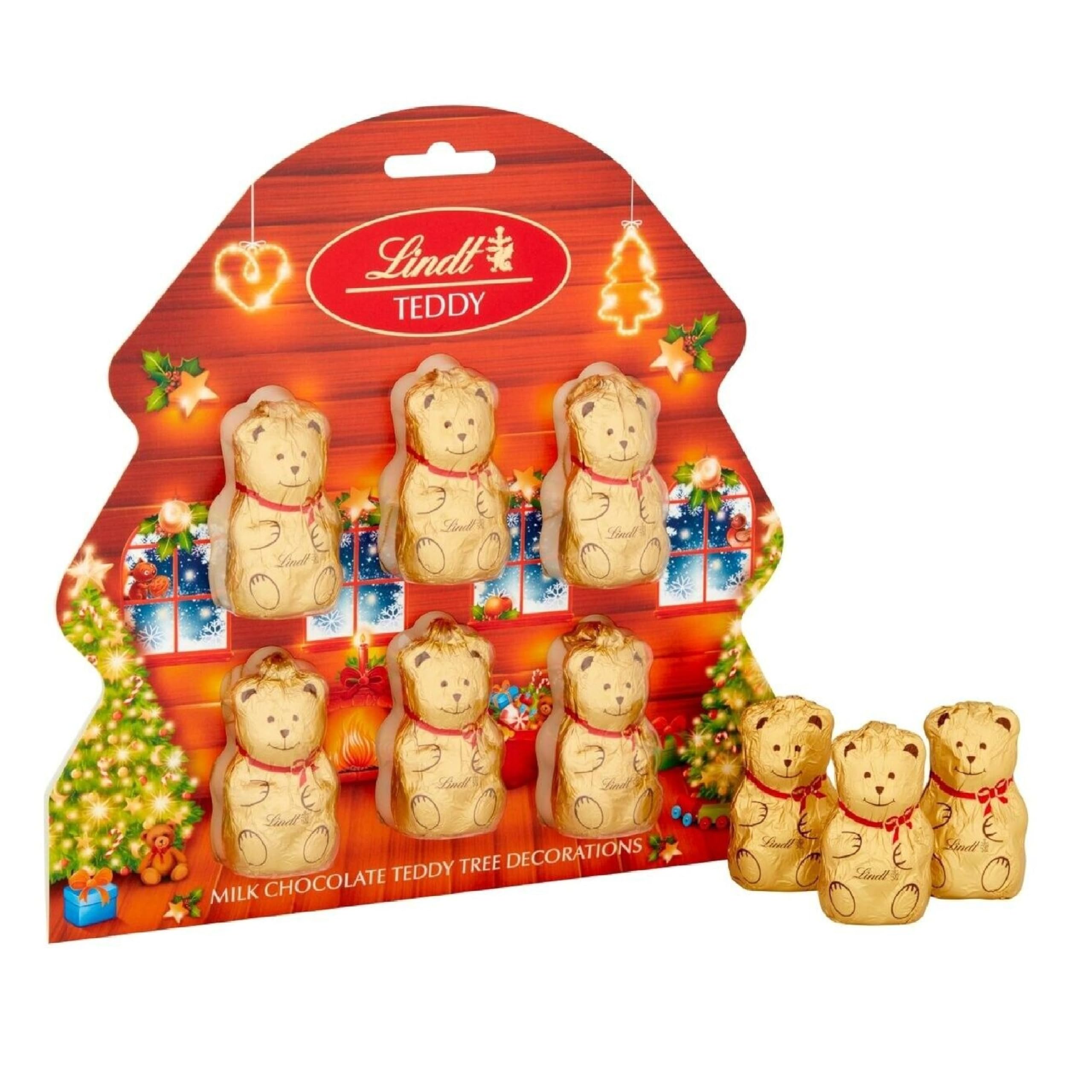 Christmas Tree Chocolate Decorations - Milk Chocolate Pack of 1 x 60g (6x10g) Golden Teddy Bears for Chocolate Hamper with Topline Card. Great for Stocking Fillers, Christmas Tree Decorations