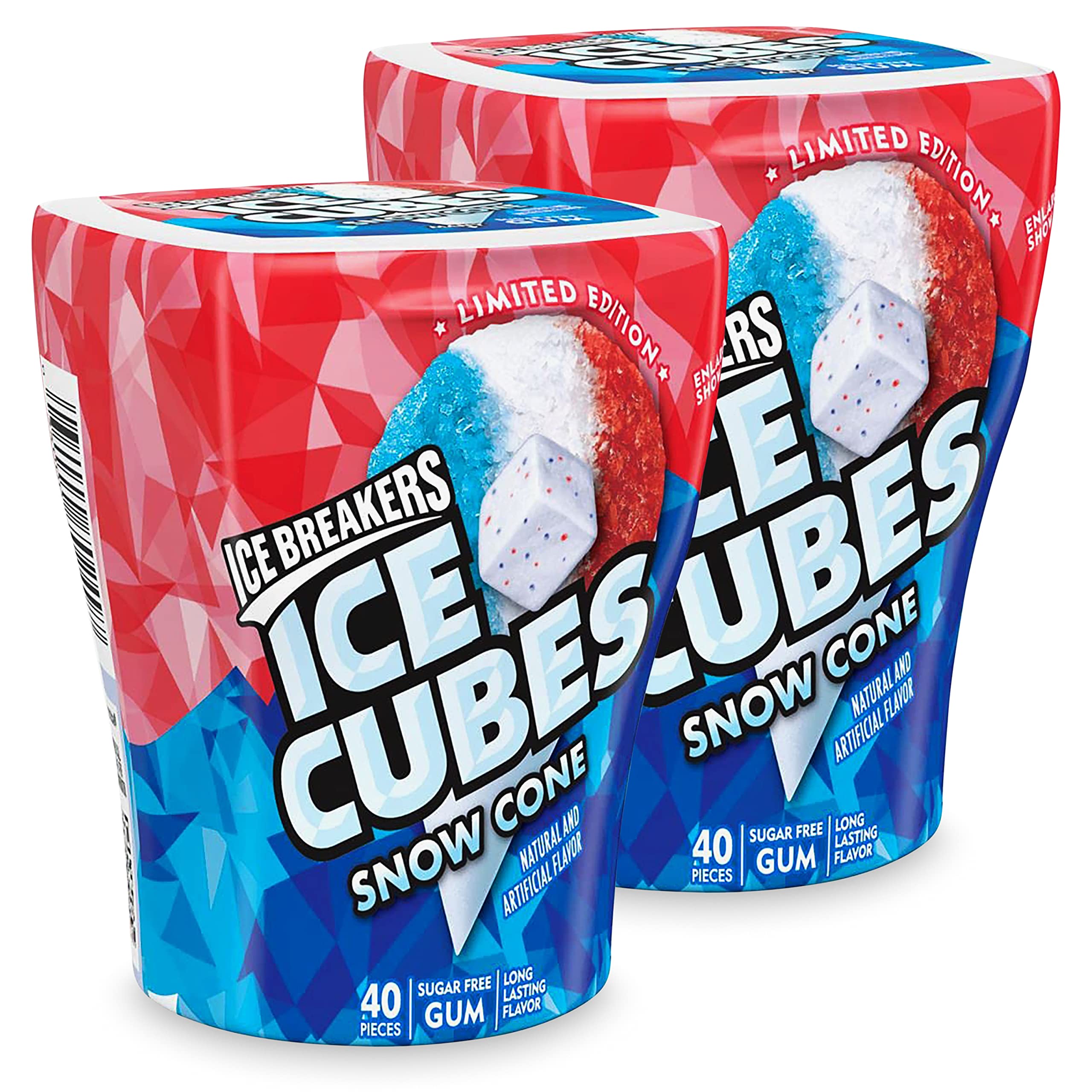 Ice Breakers Ice Cubes – Limited Edition Snow Cone Sugar Free Gum – Refreshingly Cool Cubed Sugarless Gum for School, Work, Home – 3.24-Ounces – 40 Count Bottle – 2 Packs of Flavored Snow Cone Gum