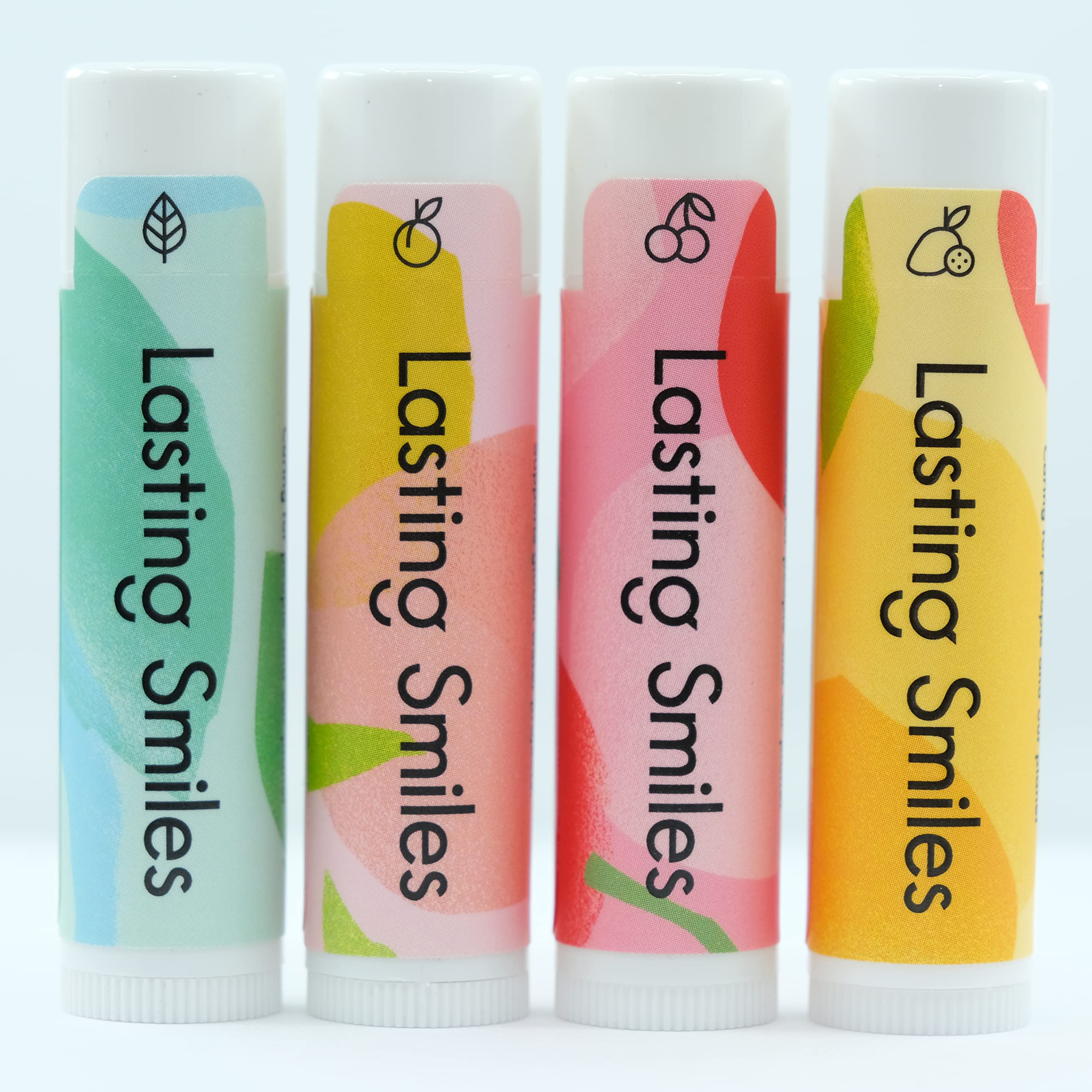 Lasting Smiles Organic All Natural Lip Balm for Severely Dry & Chapped Lips Treatment - Best Fruity Chapstick Kit for Adults, Girls, Kids, Toddlers for Soft Lips with Vitamin E - Variety 4 Pack