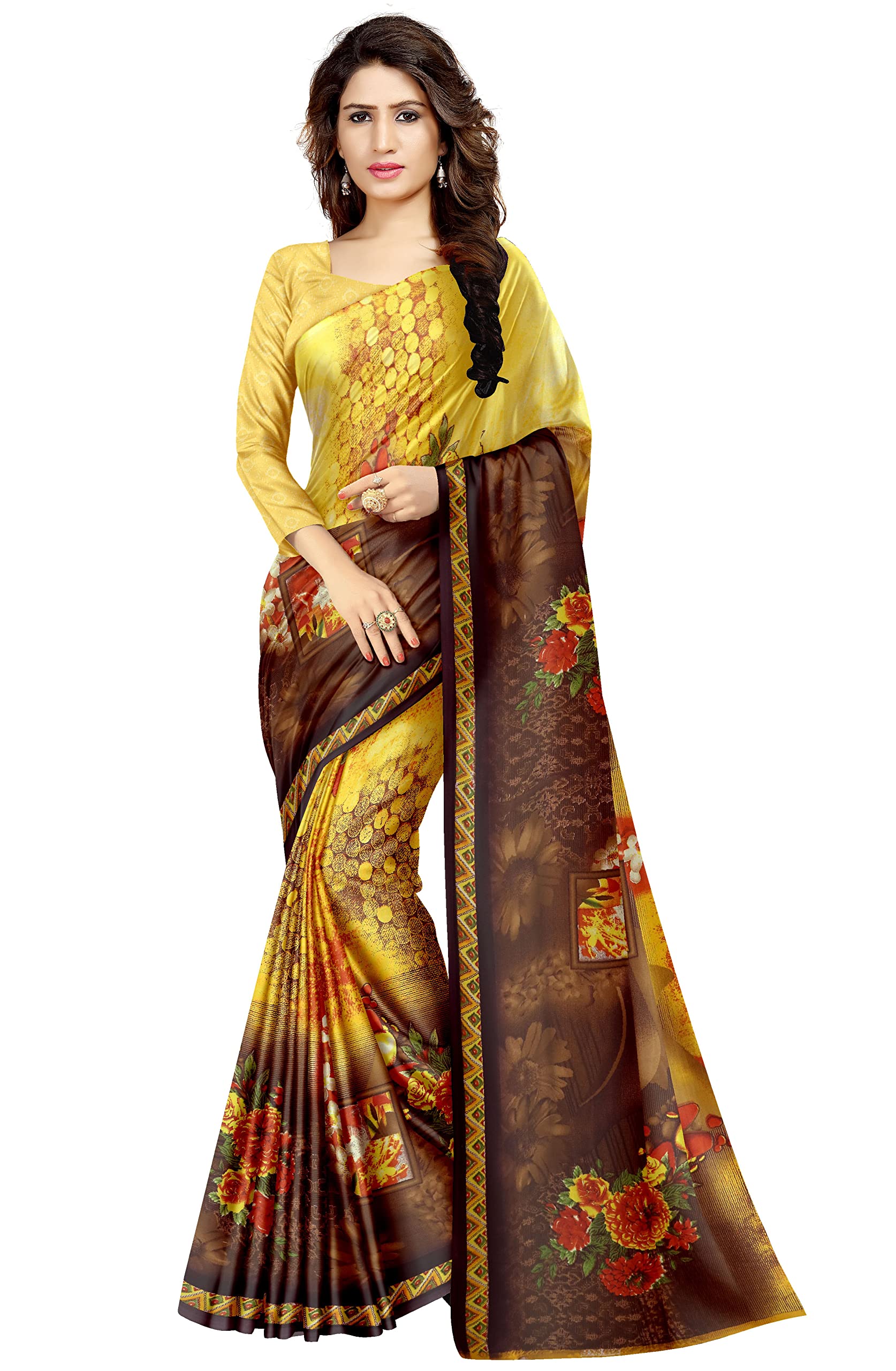 AvishaYellow N Multicolor Reniyal Floral Print Casual Wear Saree