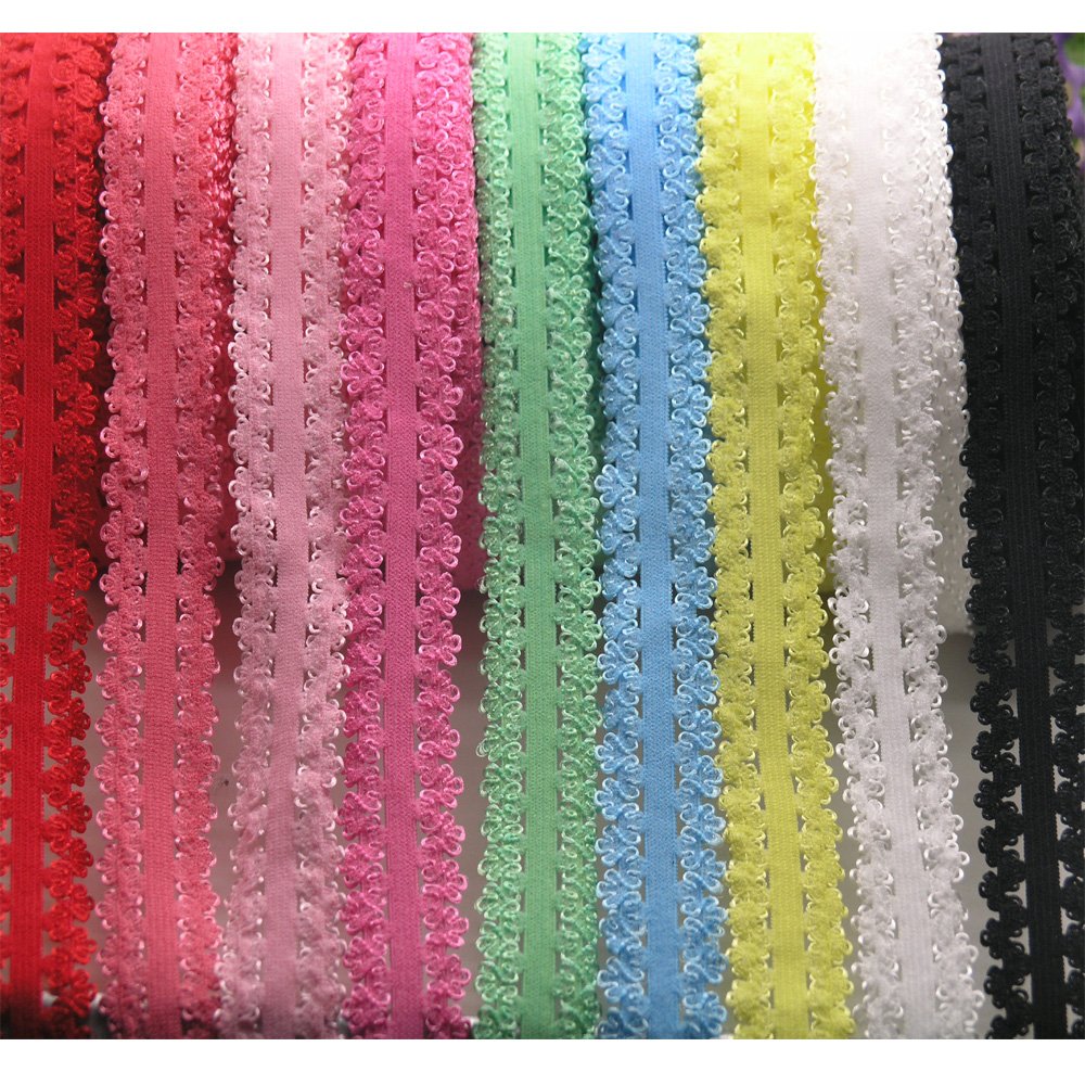 PAMIR TONG Frilly Elastic Headbands Picot Edge Stretch Lace Soft Elastic Ribbon Webbing Lace Trim Baby Elastic Headbands for Sewing and DIY Crafts 16 Yards 3/4''inch (Multi-Color)