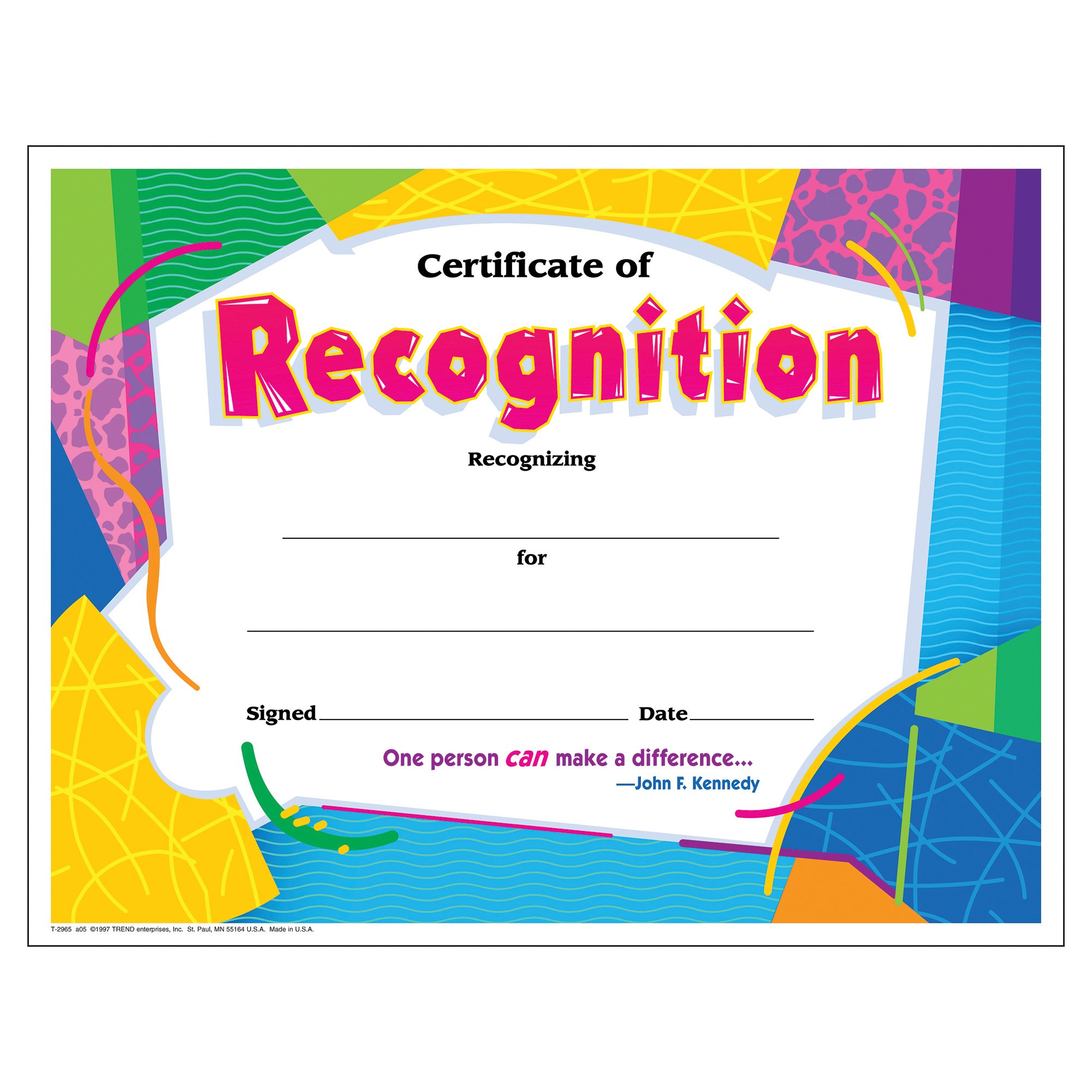 Trend EnterprisesInc. Certificate of Recognition Colorful Classics Cert's, 30 ct