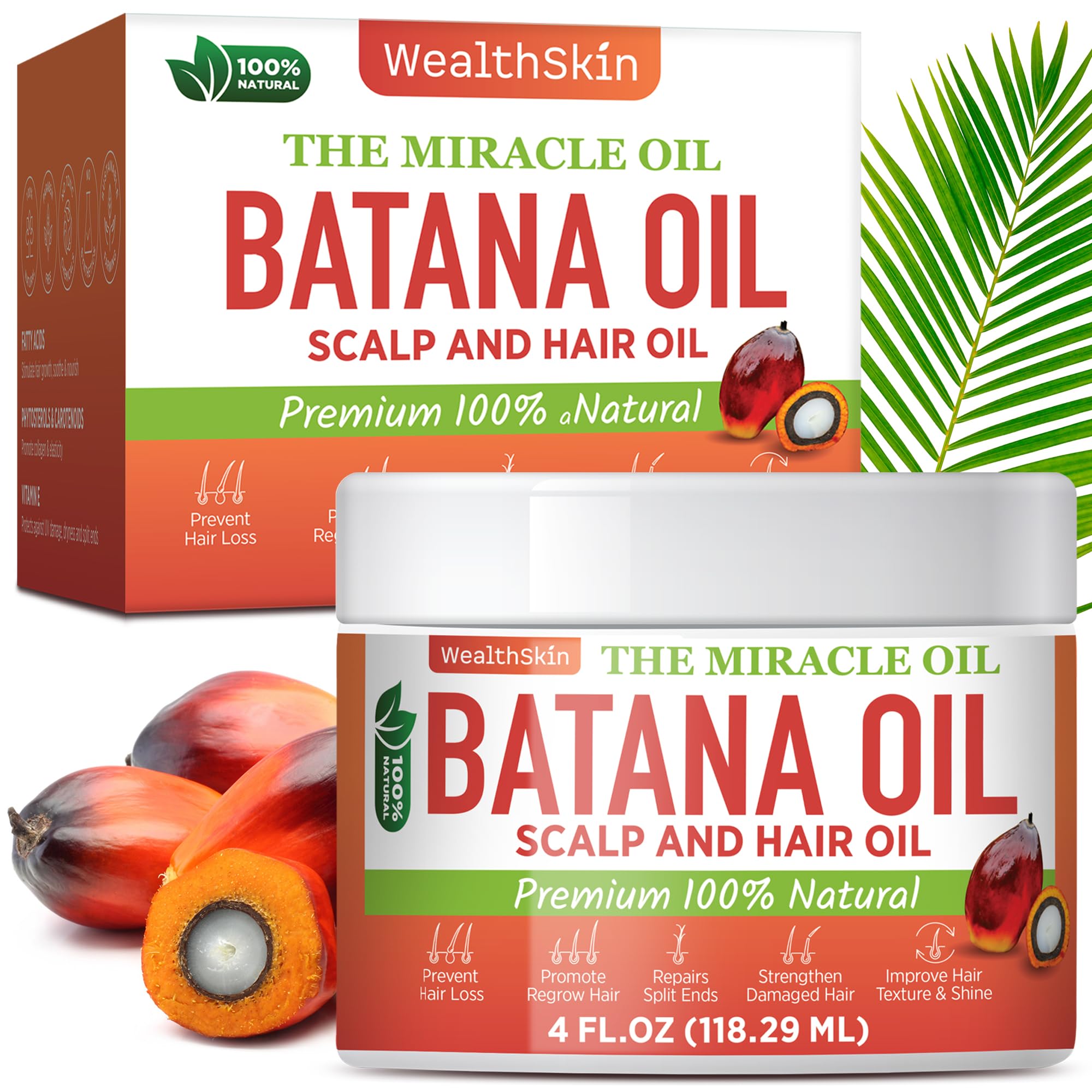 Batana Oil for Hair Growth: 100% Batana Oil from Honduras as Hair Mask, Scalp and Hair Oil. Repairs Damaged Hair & Skin, Reduces Hair Loss - Miracle Oil for Healthier, Thicker, Fuller Hair 4oz (118ml)