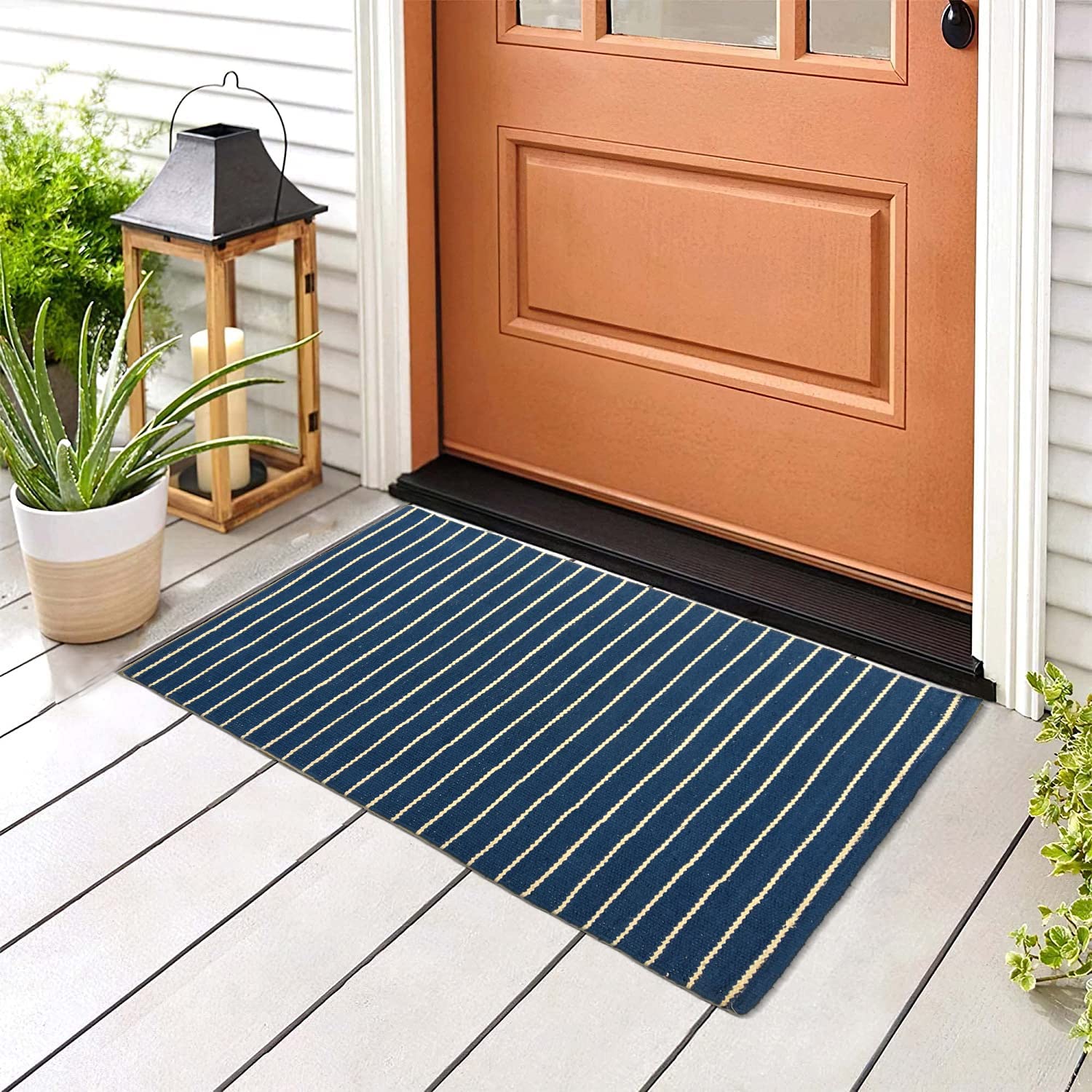 House2Home - Cotton Door Mats, Retro Design| Suitable as Door Mats, Food mat, Table Runner, Pooja Room, Gift | Medium Size | 50cmX80cm - 2pc. Combo (Royal Blue) (Royal Blue)