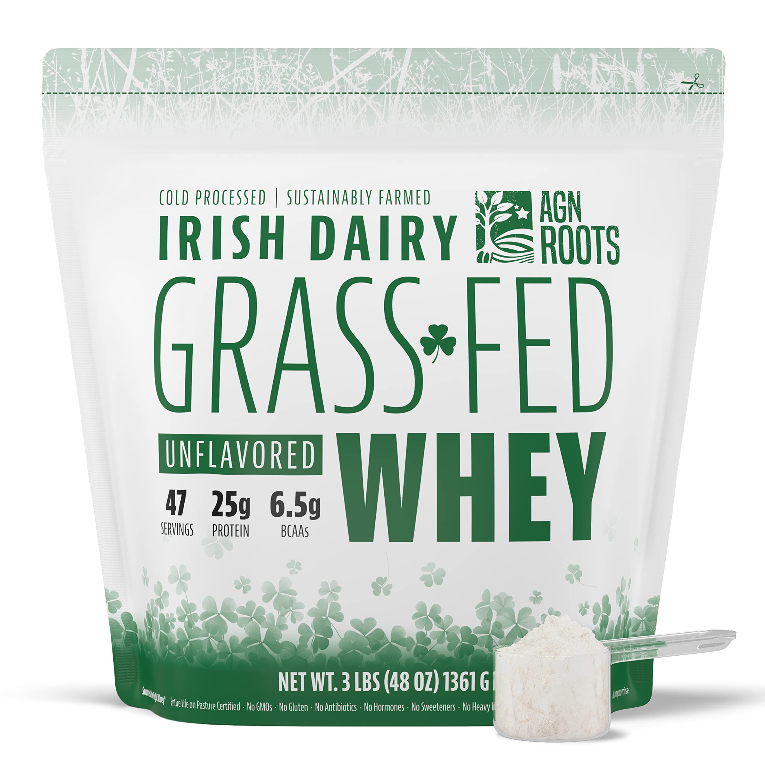 Grass Fed Whey Protein Powder Isolate - Unflavored - Unsweetened - Certified Entire Life On Pasture - A Greener World - ASPCA Registered Brand List - Informed-Sport - 3lbs