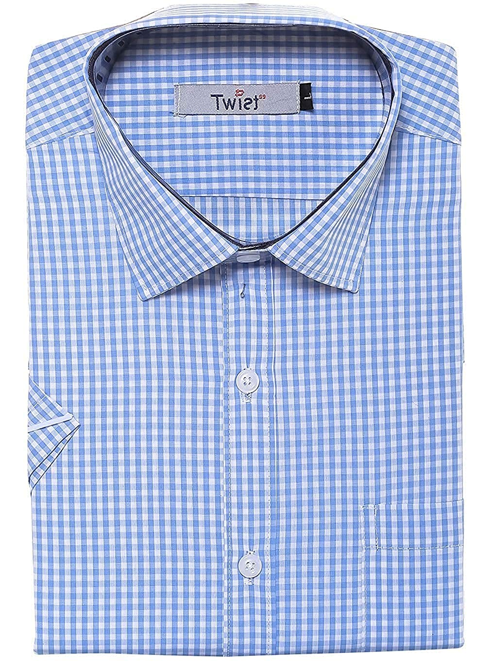 Twist99 Men's Check Shirt Italian Cotton Regular Fit Casual Half Sleeve Plus Size Office Shirt for Men