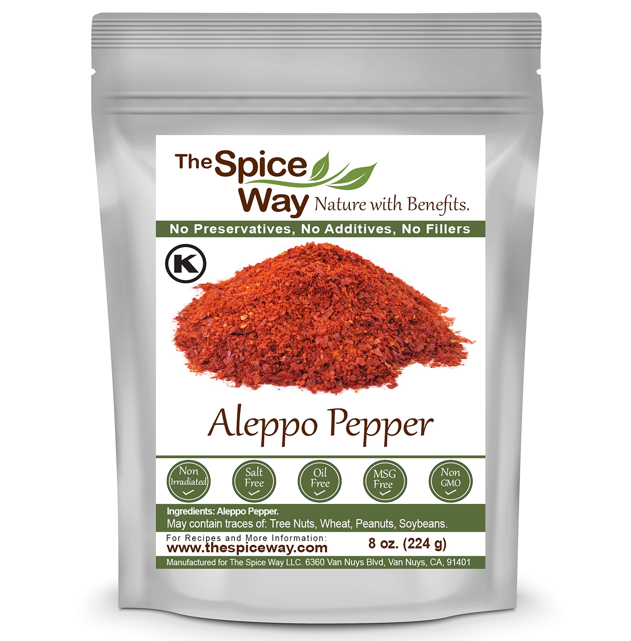 The Spice Way - Premium Aleppo Pepper |8 oz.| Crushed Aleppo Pepper Flakes (Halaby Pepper/Pul Biber/Marash Pepper/Aleppo Chili Flakes) Popular in Turkish and Middle Eastern/Mediterranean cooking