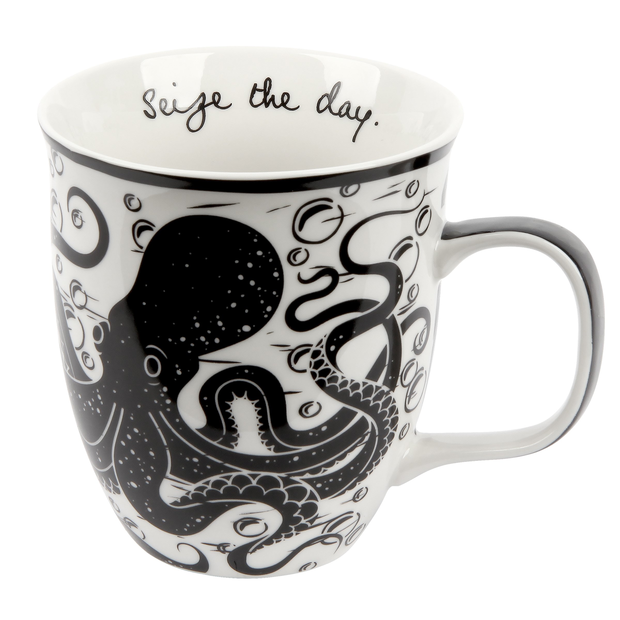 KarmaKarma Gifts 16 oz Black and White Boho Mug Octopus - Cute Coffee and Tea Mug - Ceramic Coffee Mugs for Women and Men