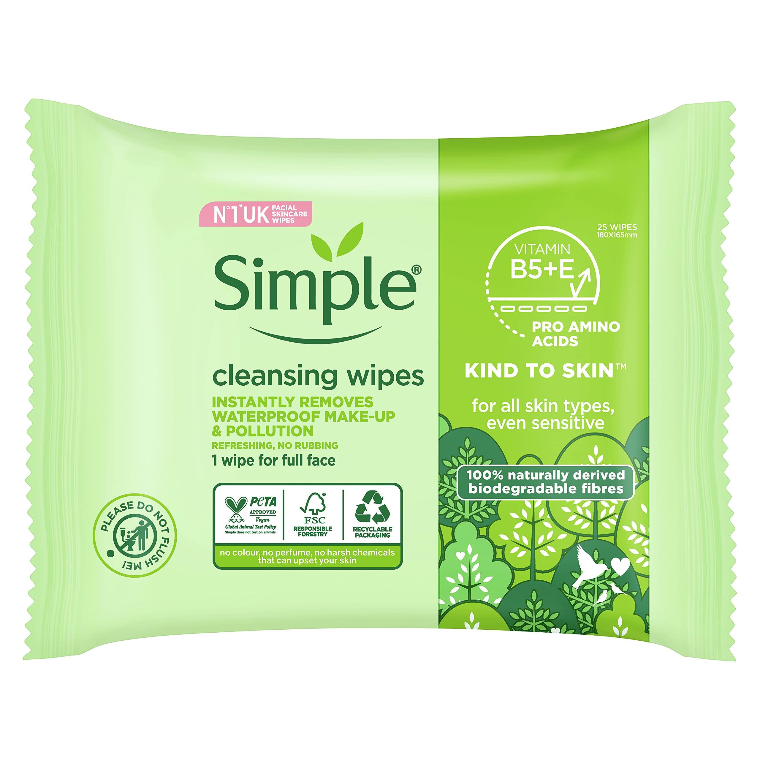 simpleBiodegradable Cleansing Face Wipes, Pack of 25