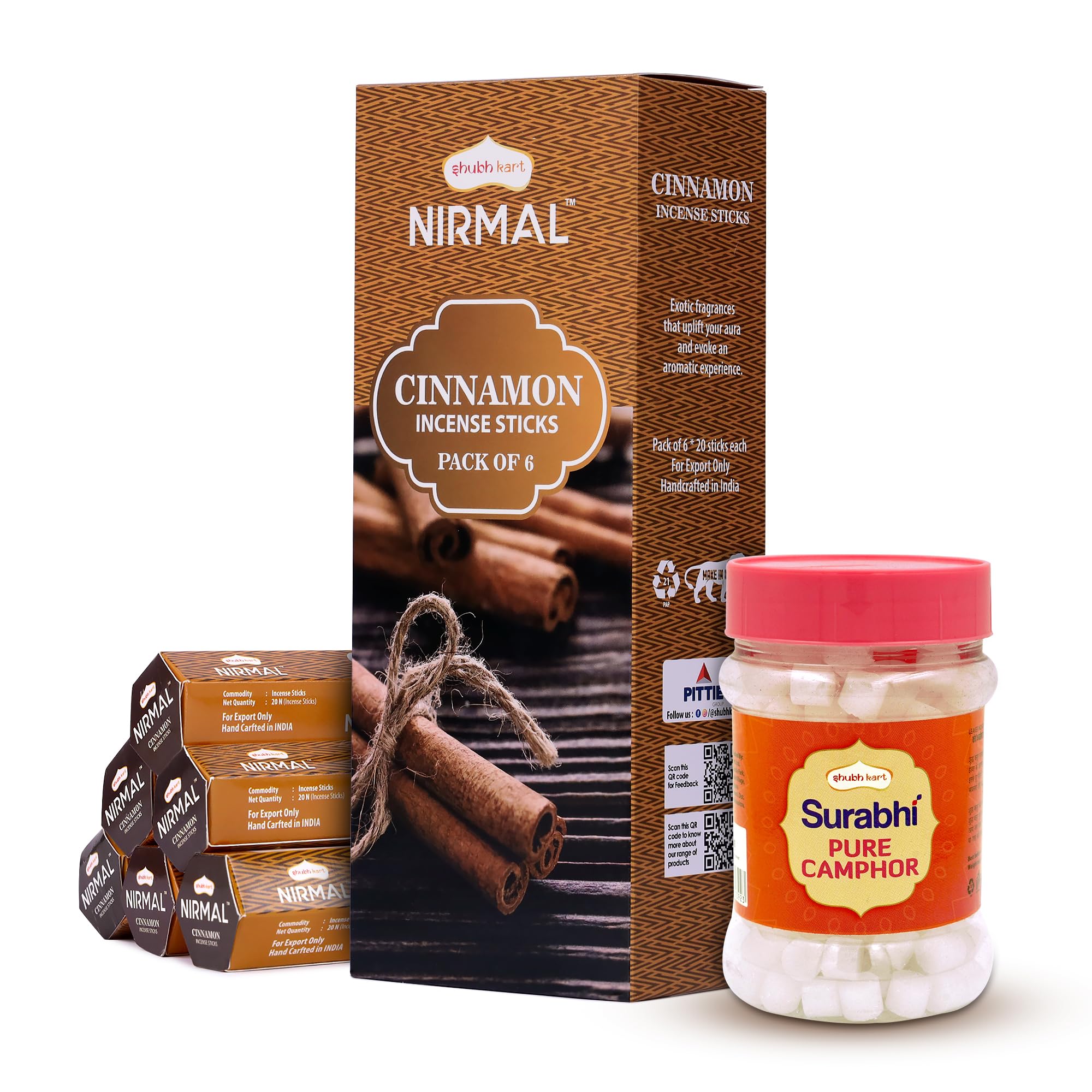 Combo of Shubhkart Surabhi Camphor and Hexa Cinnamon Incense Sticks