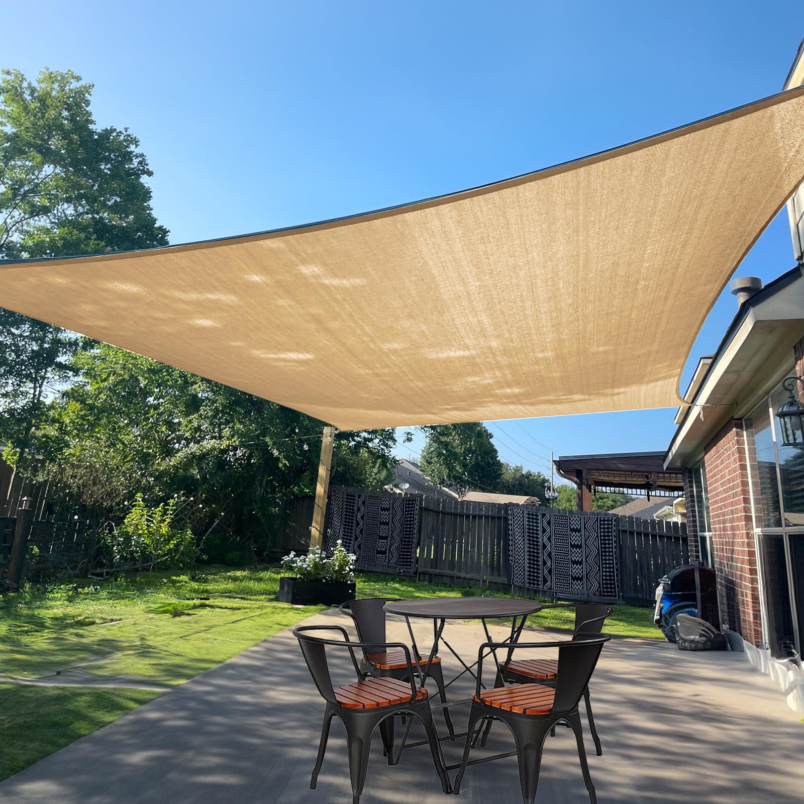 SUNLAX Sun Shade Sail 8' x 10' Sand Rectangle Canopy Sail Shade Cover UV Block Permeable Sunshade Outdoor for Patio Backyard Deck Pergola (We Make Custom Size)