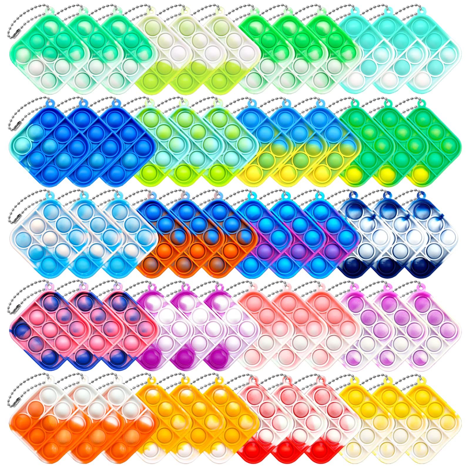 OMGJS 60 Pcs Simple Fidget Toy Pop Fidget Toy Mini Stress Relief Hand Toys Keychain Toy Push Pop Bubble Wrap Pop Anxiety Stress Reliever Office Desk Toy