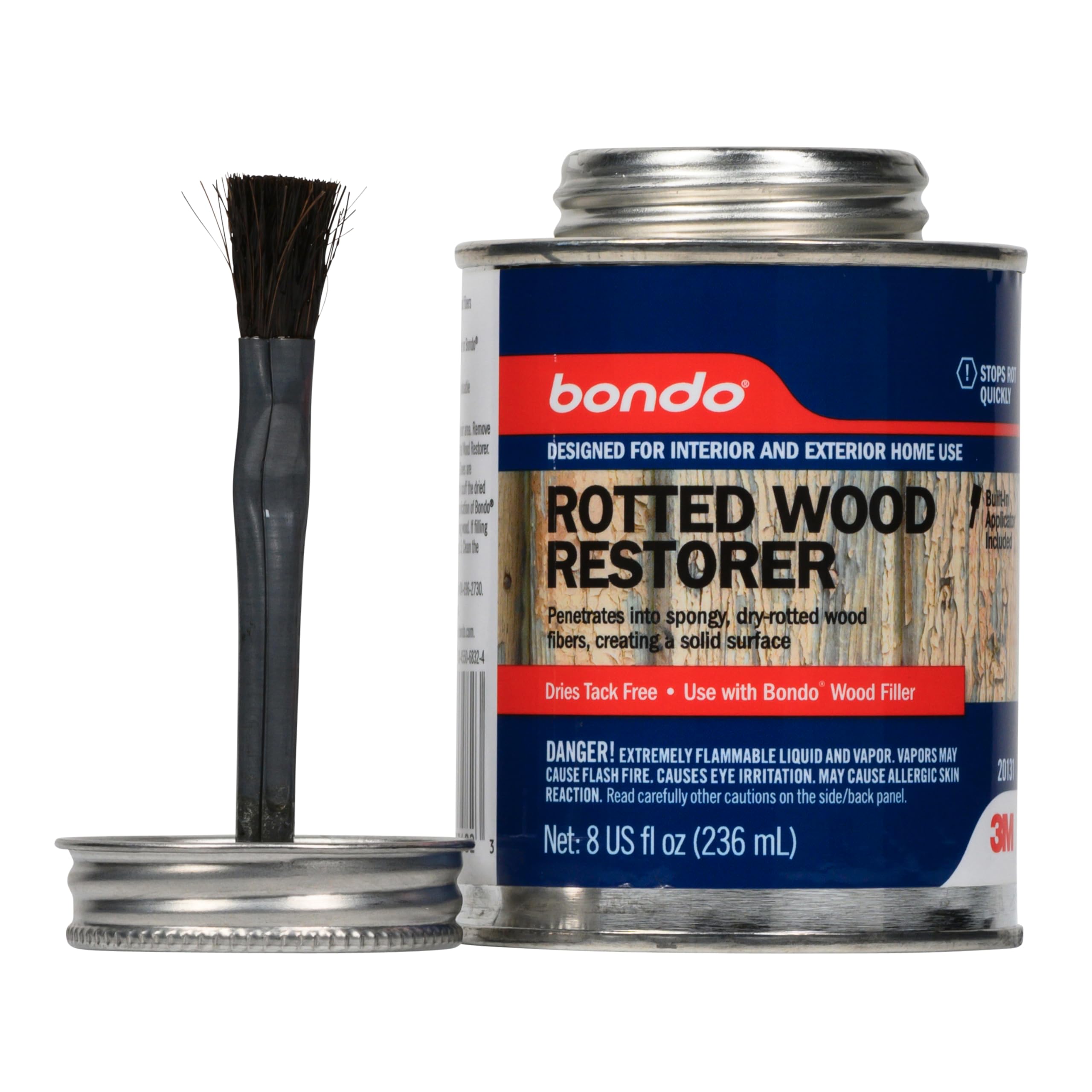 Bondo Rotted Wood Restorer, 8 fl oz., Penetrates into Spongy, Dry-rotted Wood Fibers Creating a Solid Surface, Dries clear and tack free, Water Resistant, Stainable and paintable (20131)