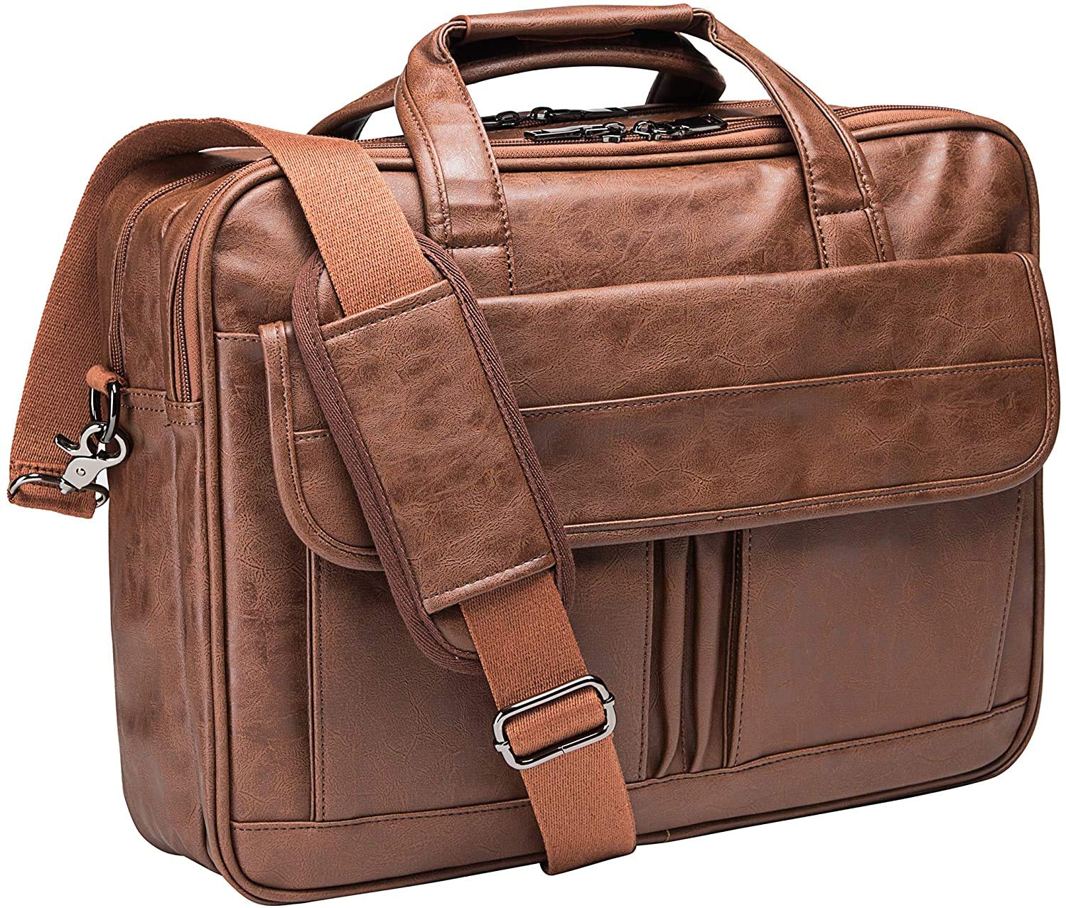 seyfocnia Men's Business Travel Briefcase Leather Handmade Messenger Bags Laptop Bag