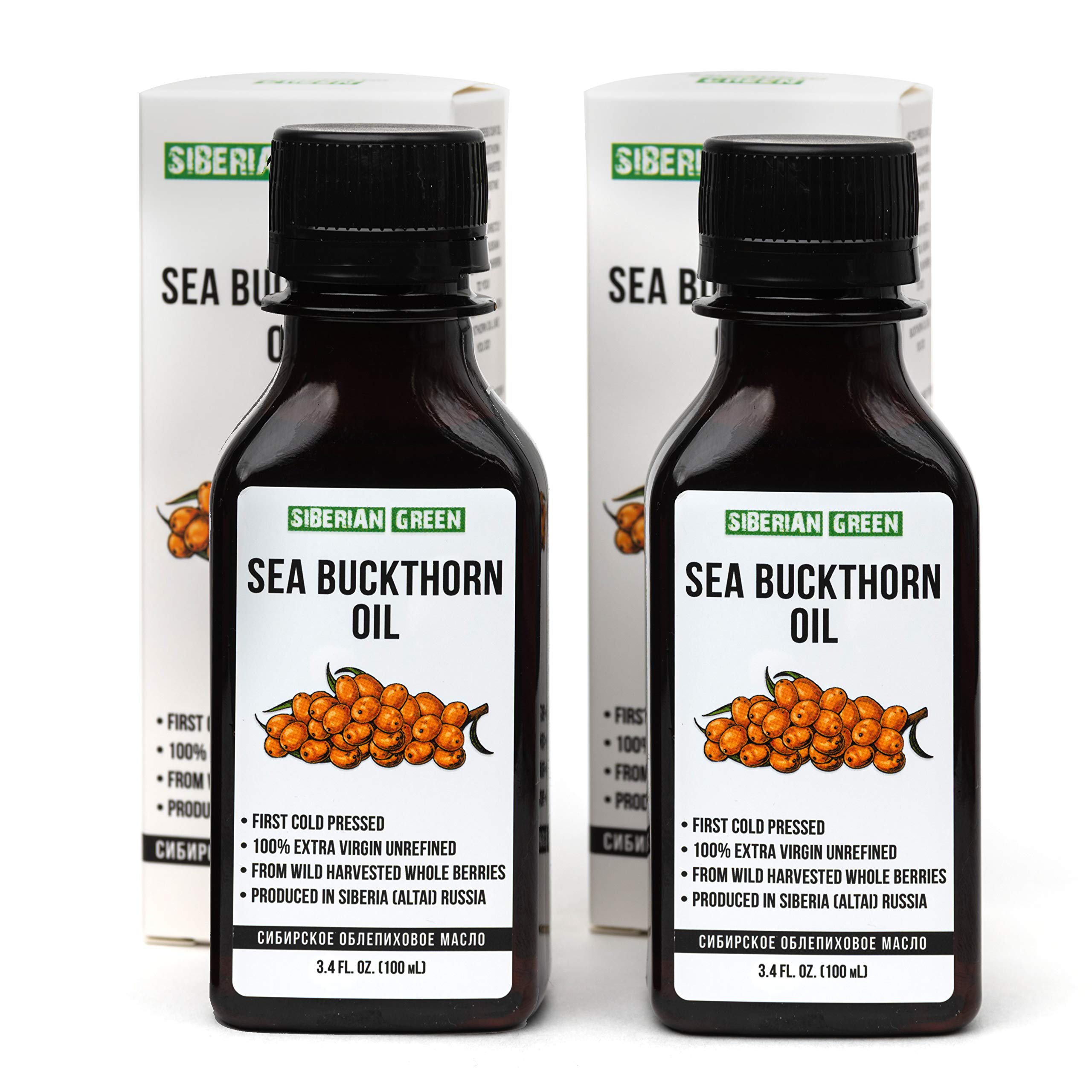 2 Pack - Siberian Sea Buckthorn Seed Oil | 100% Natural Extra Virgin Cold Pressed 2x100 ml / 6.8 fl oz (2 bottles) | Unrefined Raw No-GMO Vegan | Premium Food Grade | Cooking, Salads or Skin Care