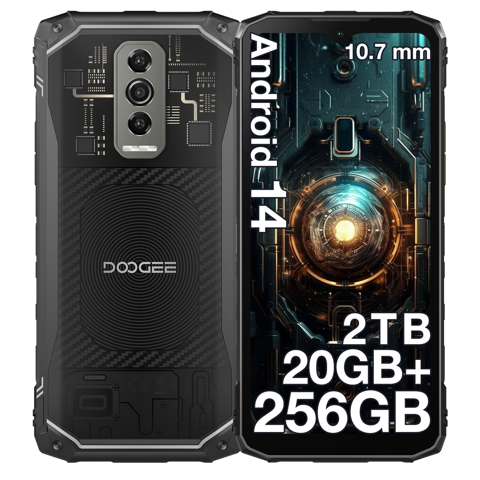 DOOGEE Blade10 Ultra (2024) Rugged Smartphone Android 14, 20GB+256GB/2TB TF, 10.7mm Ultra-thin, 6.56" 90Hz, 50MP Camera, 3 Card Slots, 4G Dual SIM IP68/IP69K Rugged Phone, 5180mAh, NFC, Transparent