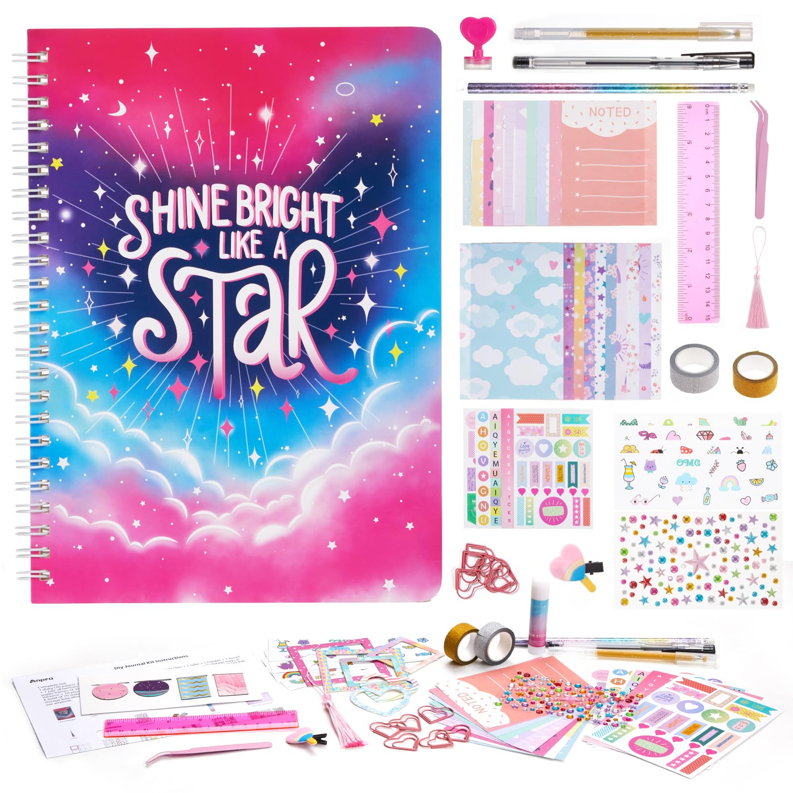 Journal Kit for Girls - 59 Pcs Gifts for Ages 8-12 Year Old Girl Birthday Gift - Scrapbook Kit, journaling Supplies, Stationary Set Arts And Crafts for Kids, Journal kit for Girls, Teen Girl Gifts