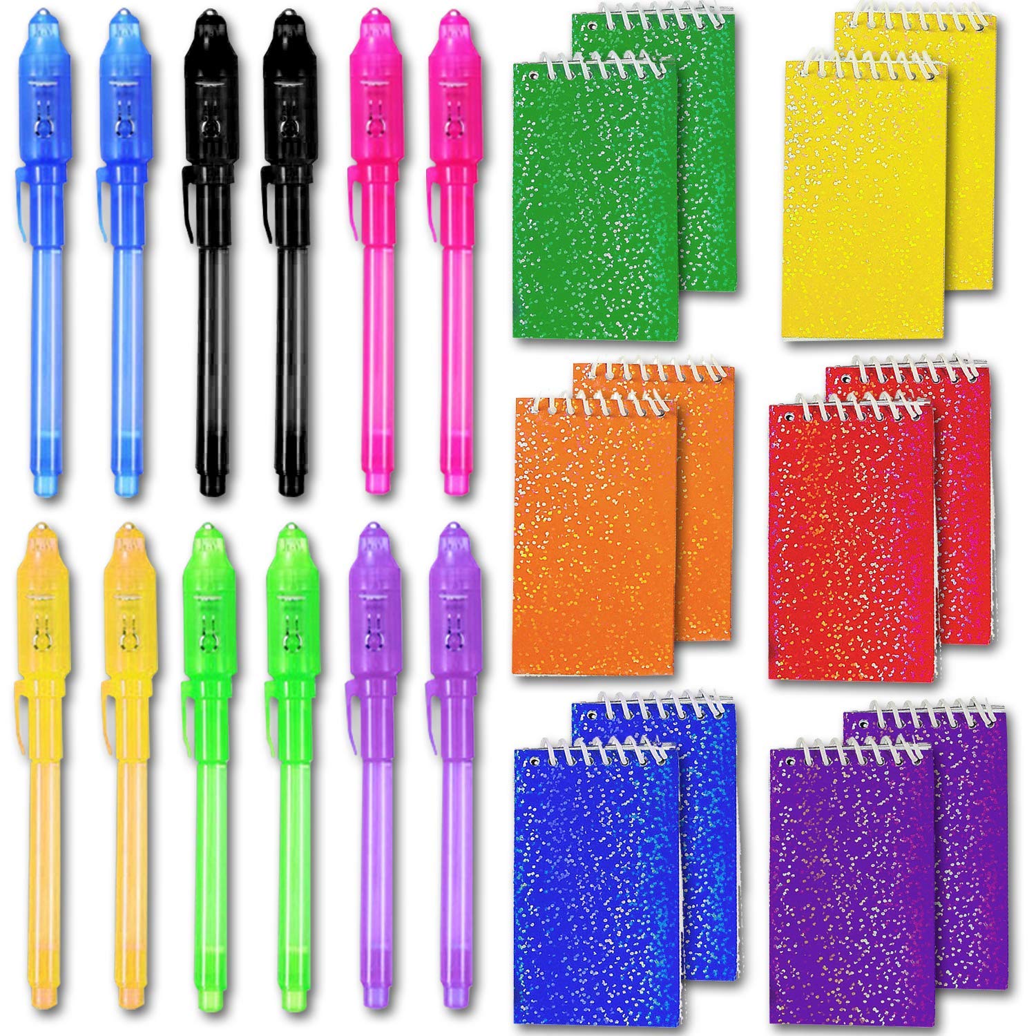 HeroFiber 12 Invisible Ink Spy Pen w/UV Light + 12 Mini Prism Notepads - Great for Themed Party Favors, Magic & Spy Parties,Diary, Homework, Goodies Bags Toy