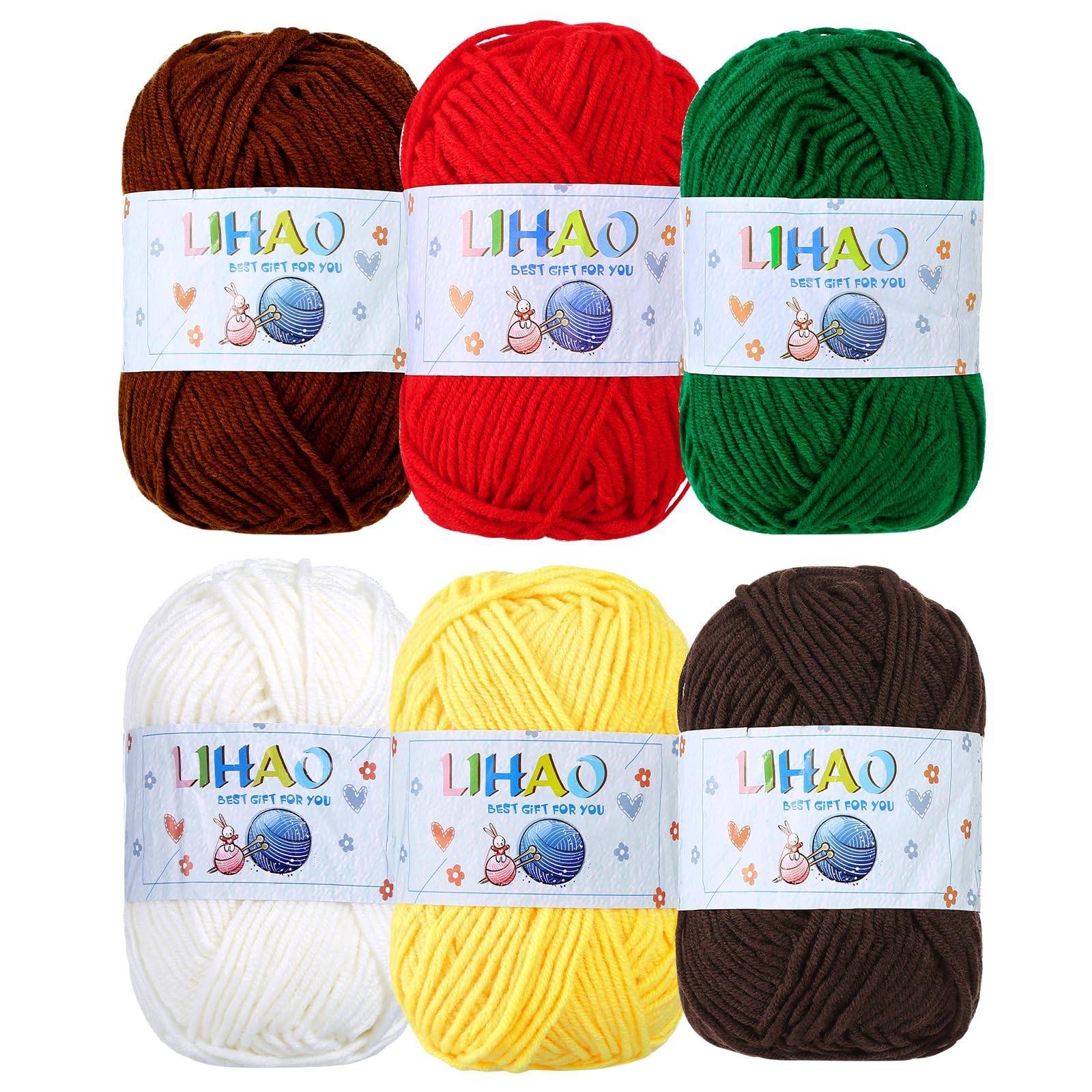 LIHAO 6 x 50g Yarn Skeins 5 ply Christmas Themed Yarns for DIY Xmas Crochet Crafts 100 Acrylic (25-30m/skein)