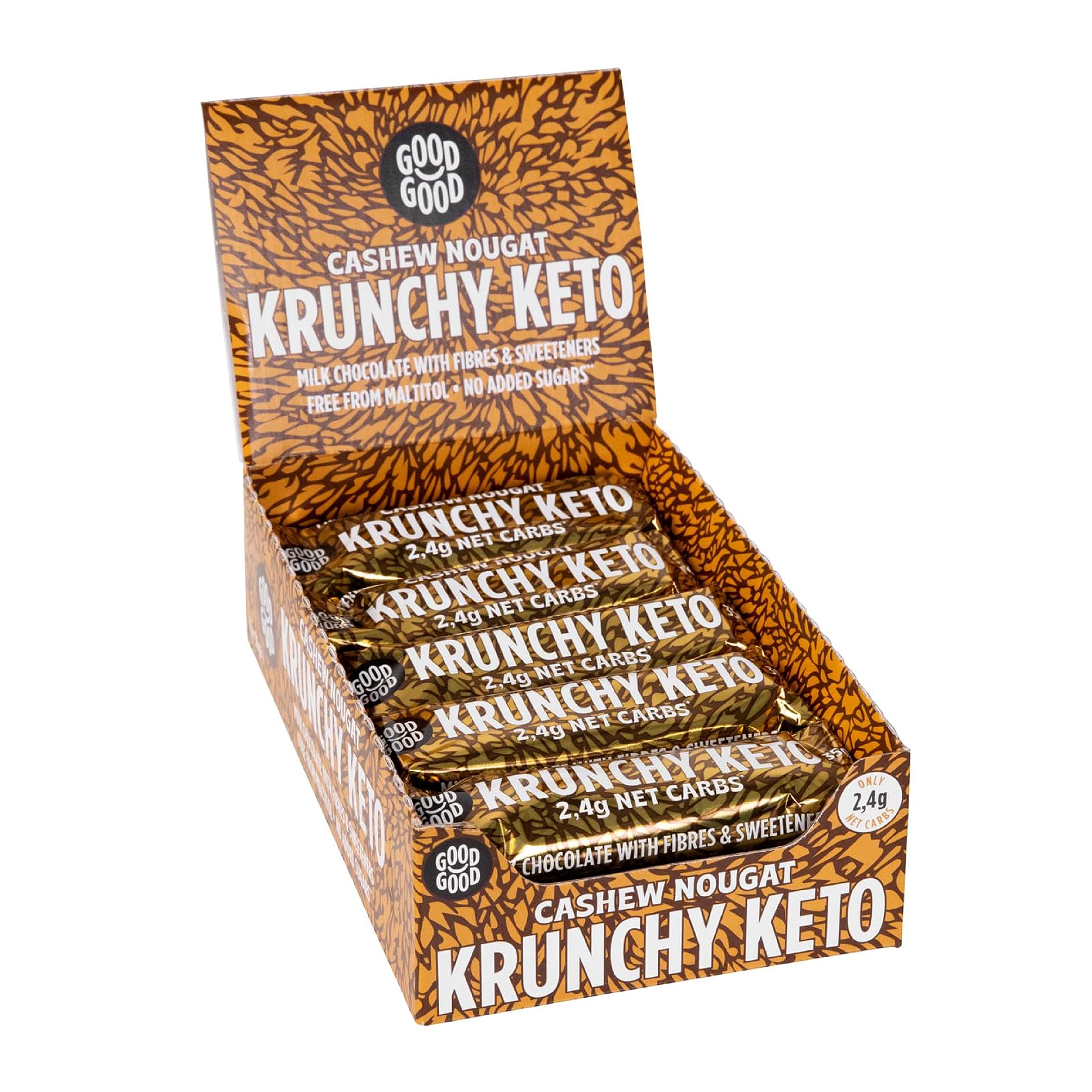 GOOD GOOD Krunchy Keto Bar (15x35g) - High Fibre Low Carb All Natural No Sugar Added - Cashew Nougat