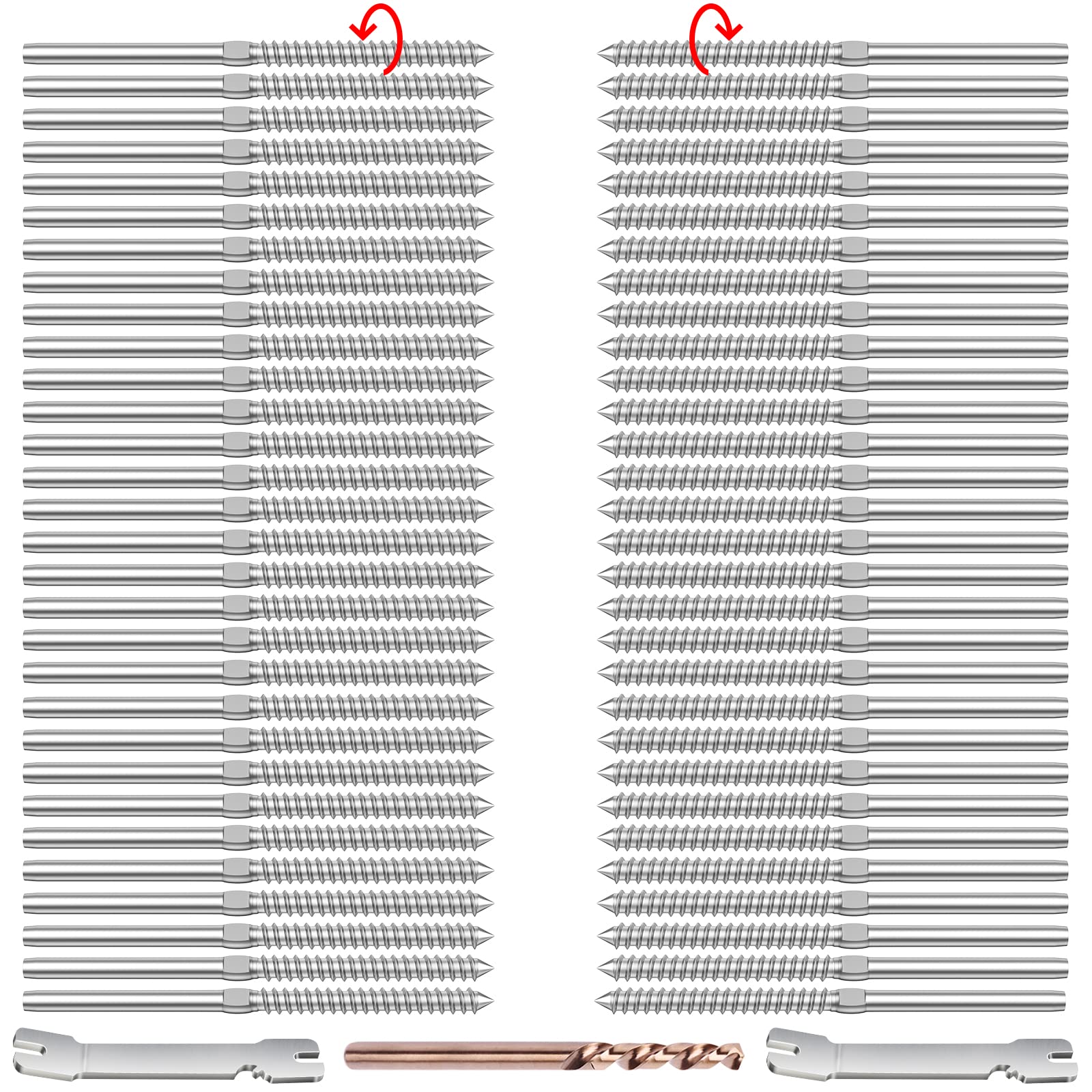 CKE 60 Pack T316 Stainless Steel Left&Right Handed Thread Swage Lag Screws for Wood Post 3/16" Cable Deck Railing Kit Stair Deck Railing 3/16" Swage Lag Screw Left&Right DIY Cable Railing Hardware Kit