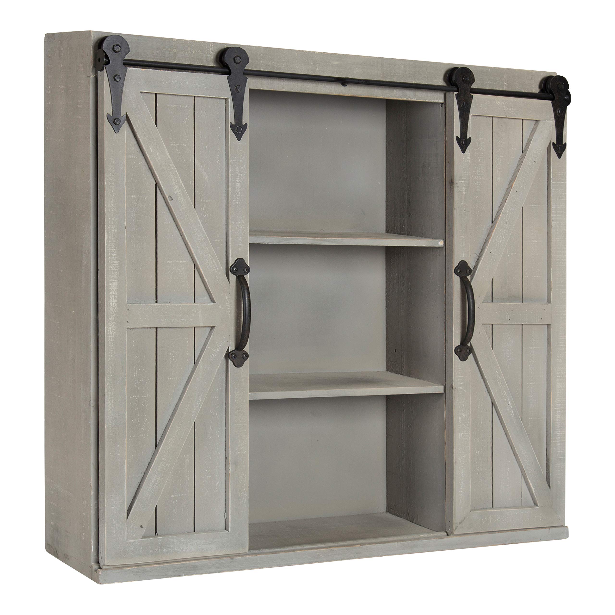 Kate and LaurelCates Decorative Wood Wall Storage Cabinet with Two Sliding Barn Doors, Rustic Gray