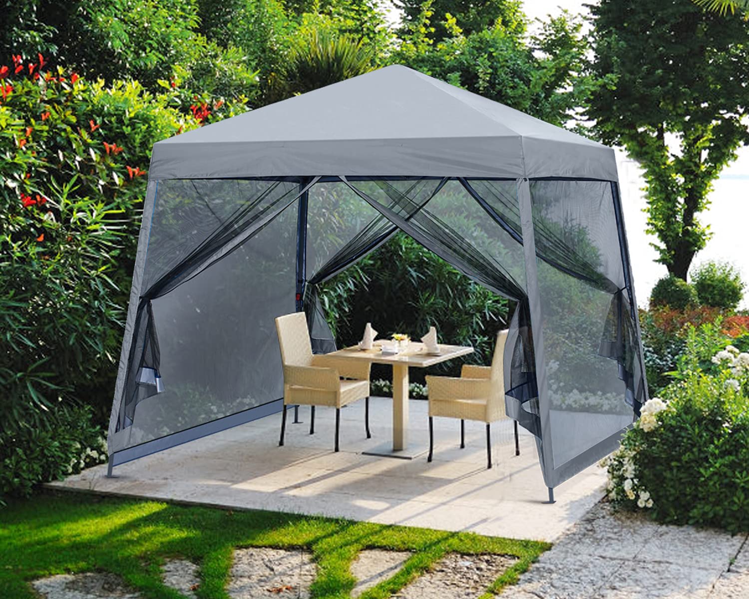 MASTERCANOPYPop Up Gazebo Canopy with Mosquito Netting (10x10, Light Gray)