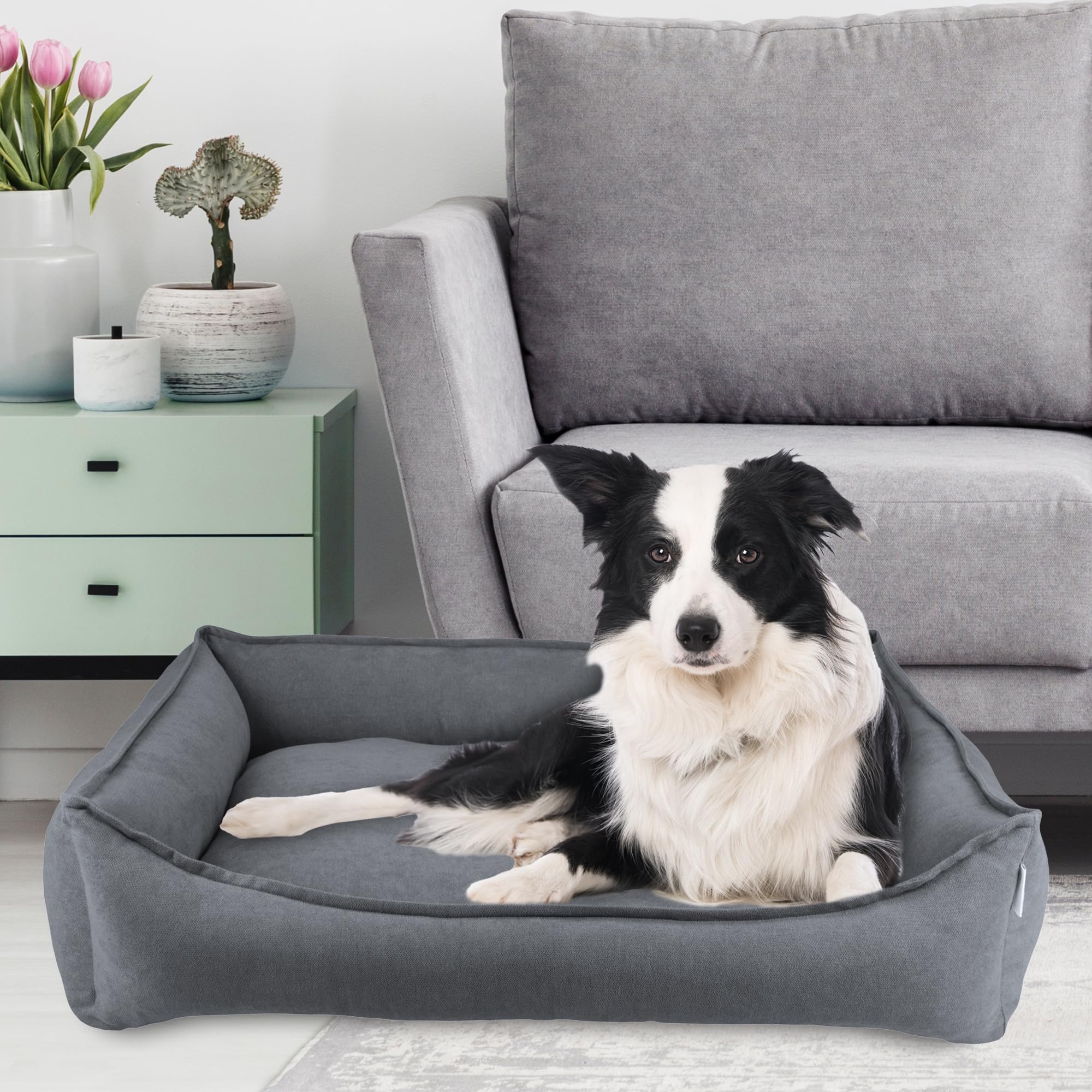 by Arlee Home & Pet Lounger Cresent Orthopedic Eco-Friendly Comfy Removable Washable Cover with Waterproof Lining and Nonskid Bottom Couch Style Pet Bed, Gray