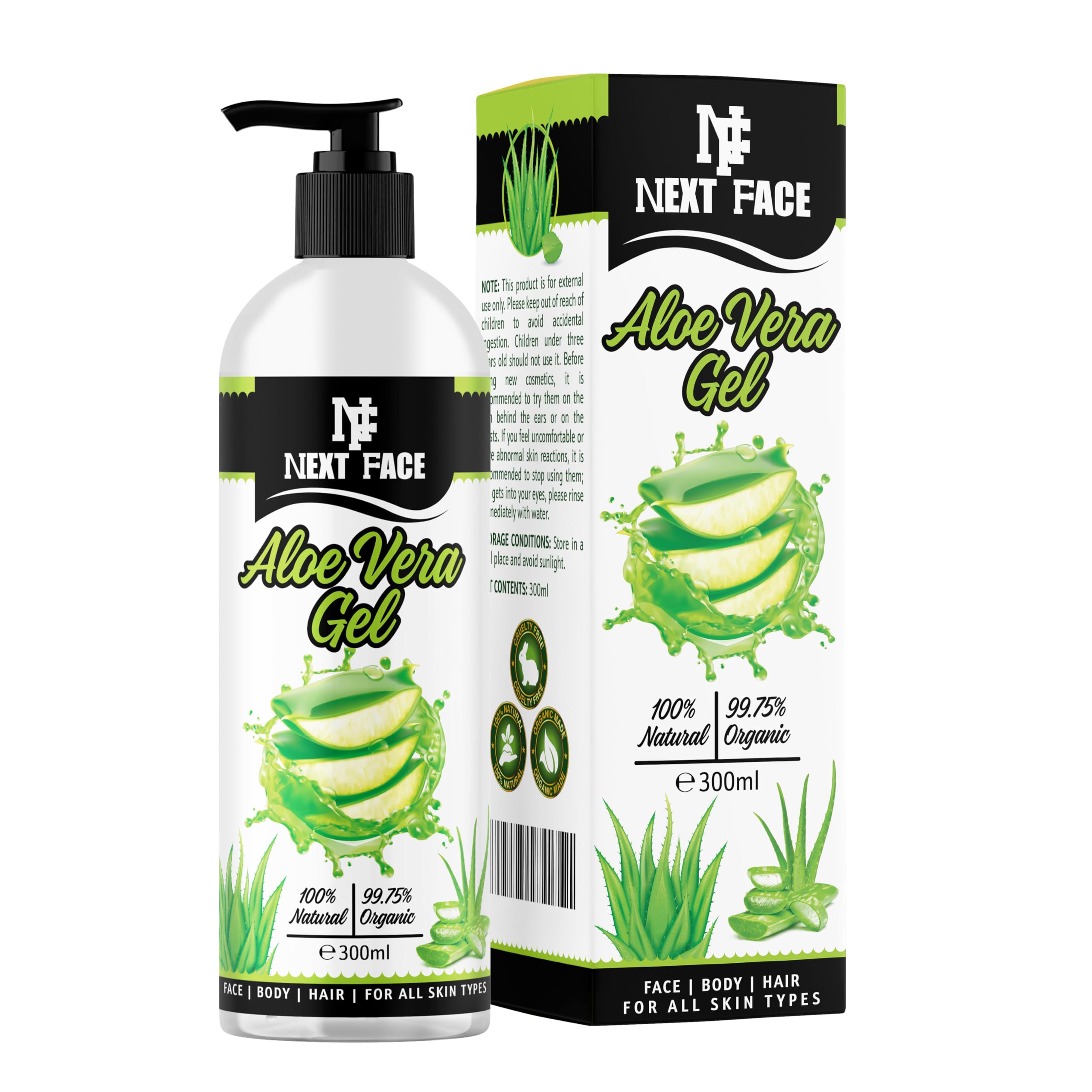 Organic Aloe vera Gel 99.75% Pure, Aloe Vera Gel 100% Nataral, Aloe Vera Gel 300ml,Soothing &Cooling Natural Aloe Vera Gel,After Sun Gel,Ideal For All Skin Types, Cruelty-free & Vegan.