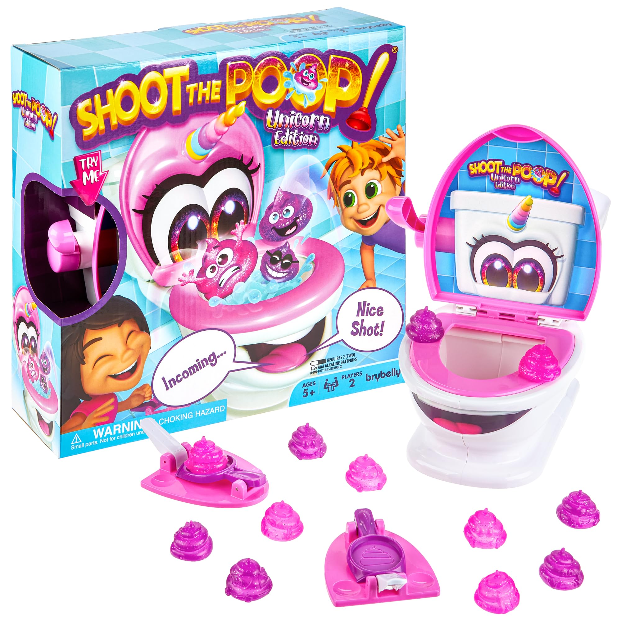 Brybelly Shoot The Poop Unicorn Edition - Sparkly Glitter Poops and All-New Voicelines - Funny Family Game