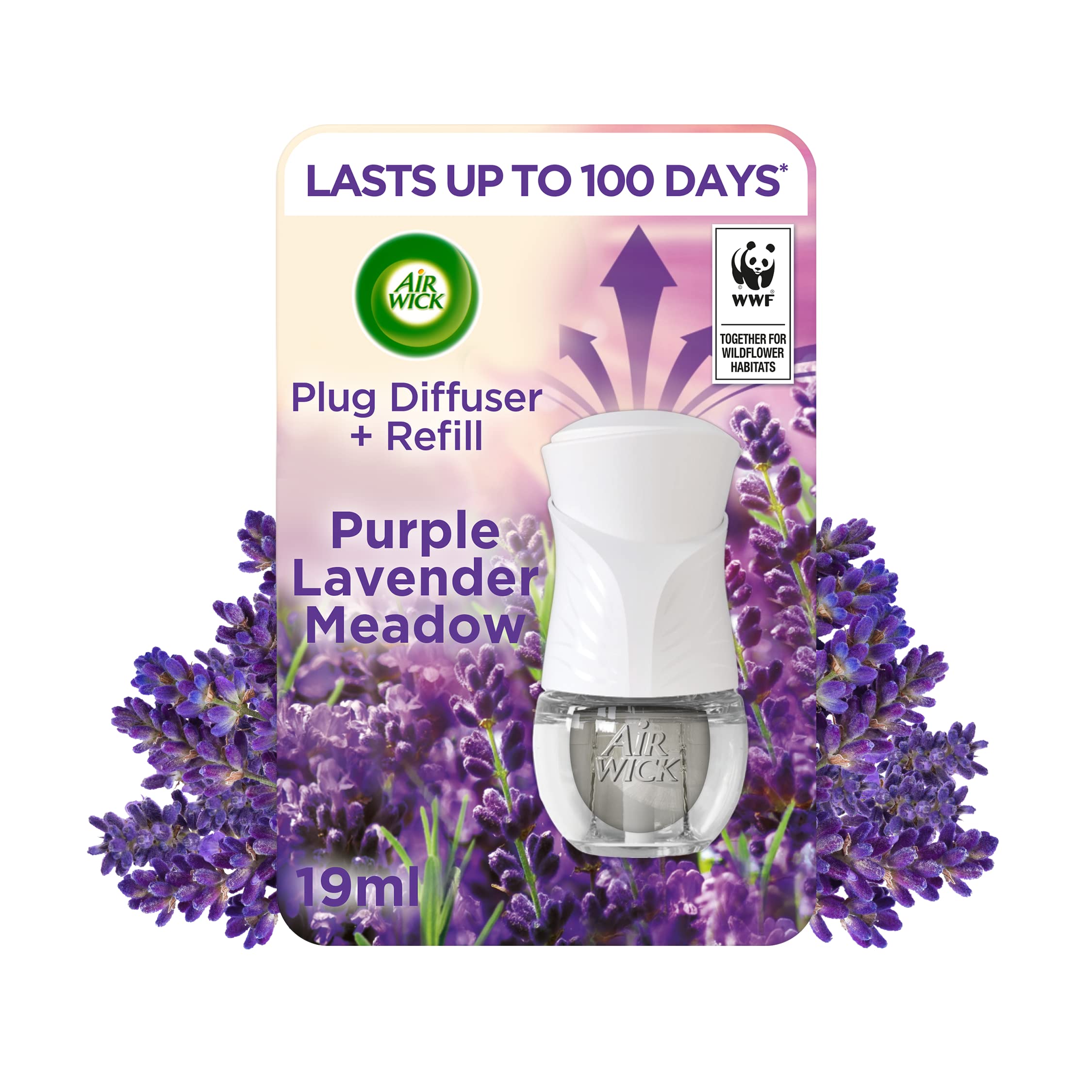 Air Wick Plug in Diffuser Kit, Purple Lavender Meadow, 1 Device & 1 Refill (19ml), Long Lasting Fragrance, Lasts up to 100 days, Plug in Air freshener